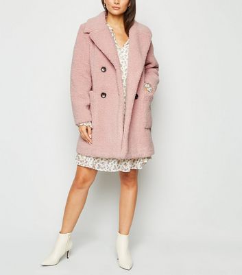 Petite Pale Pink Teddy Coat New Look