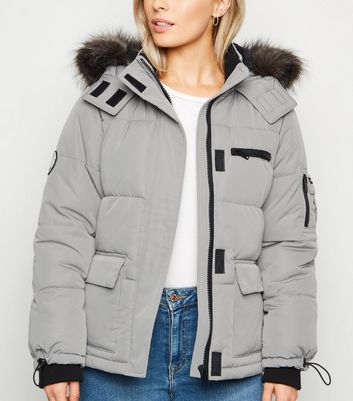 new look grey hooded puffer jacket