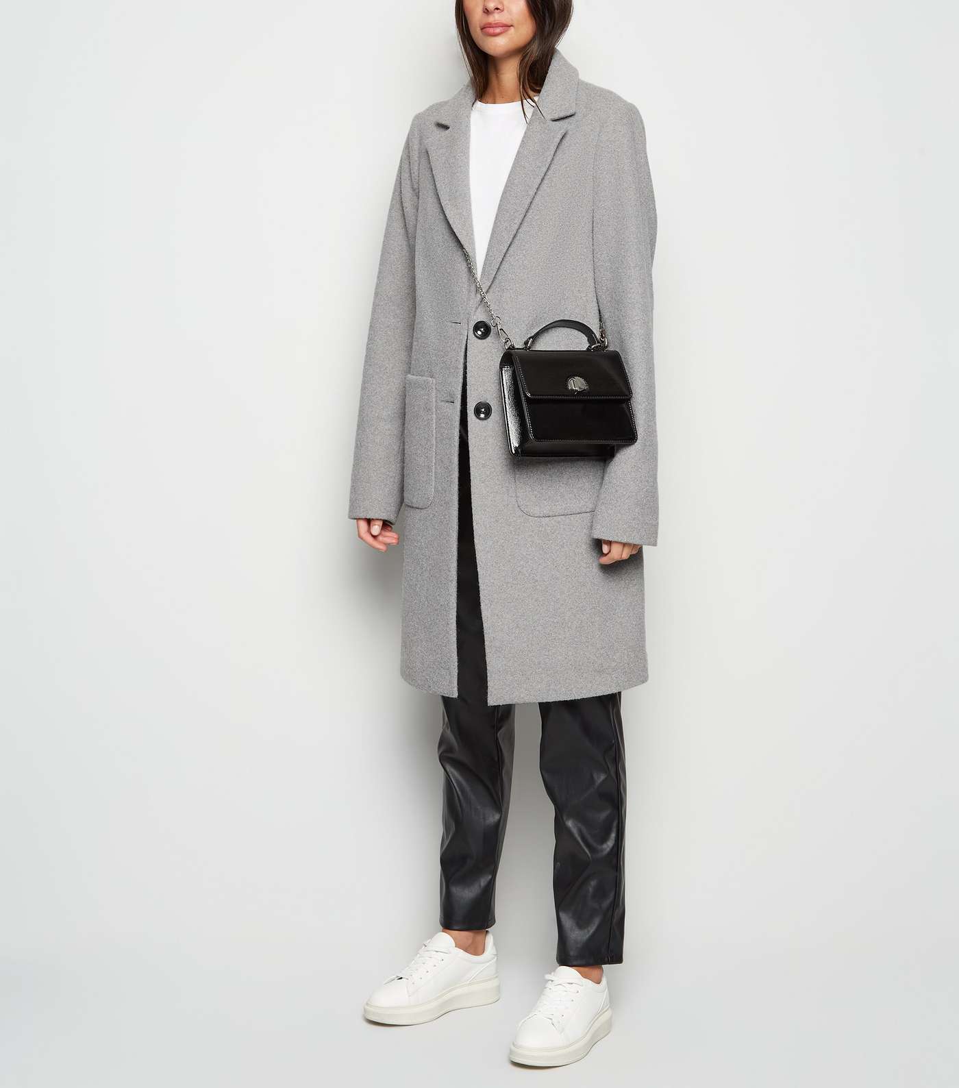 Tall Pale Grey Brushed Collared Coat Image 2