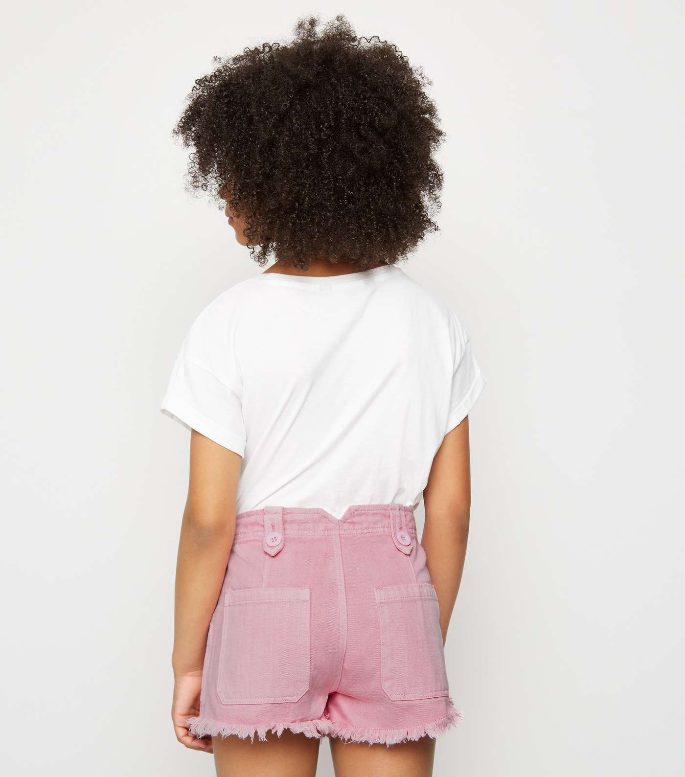 Girls Pink Denim Utility Shorts  Image 3
