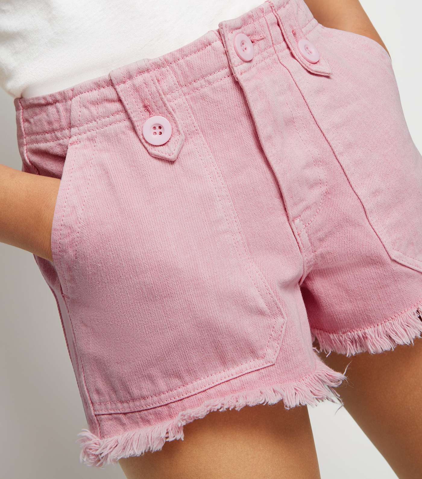 Girls Pink Denim Utility Shorts  Image 5