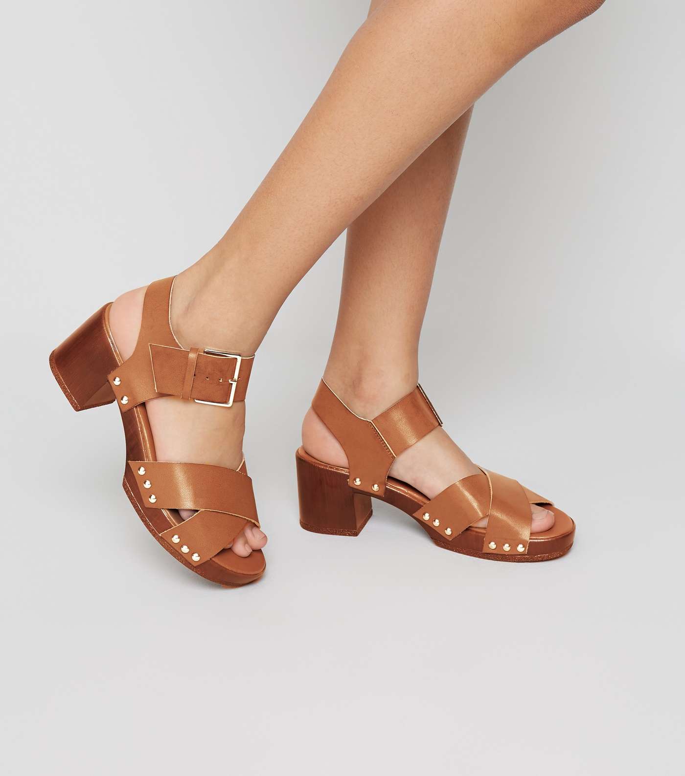 Girls Tan Wood Sole Chunky Sandals Image 2