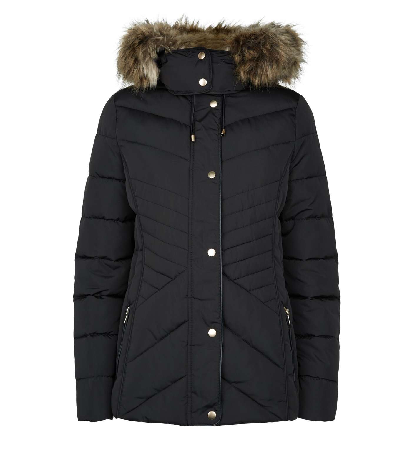 Tall Black Faux Fur Trim Fitted Puffer Jacket Image 4