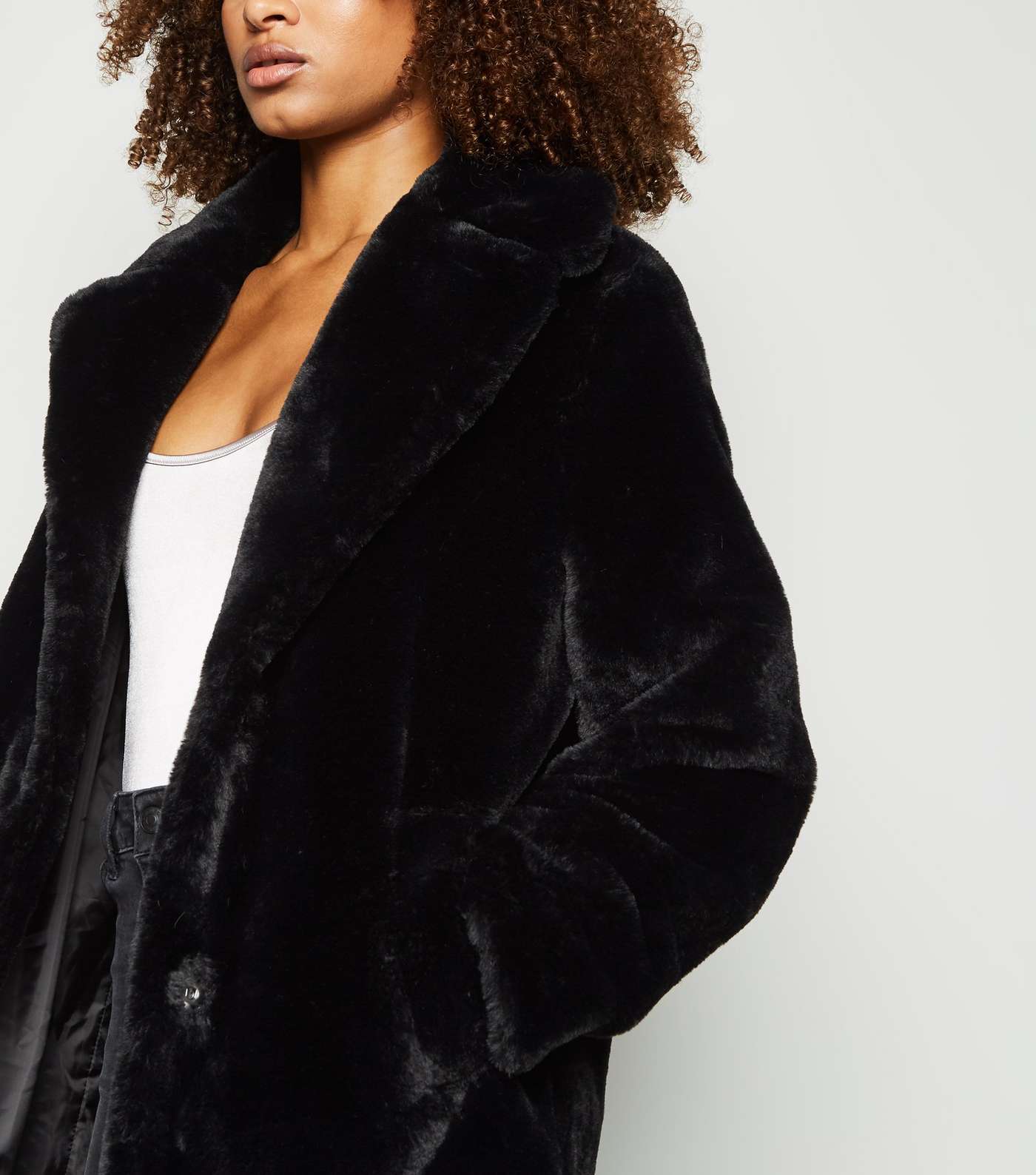 Tall Black Faux Fur Coat Image 5