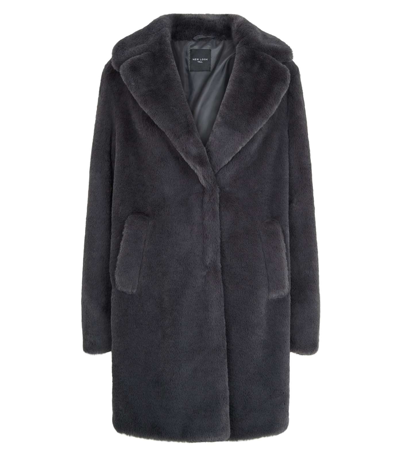 Tall Dark Grey Faux Fur Coat Image 4