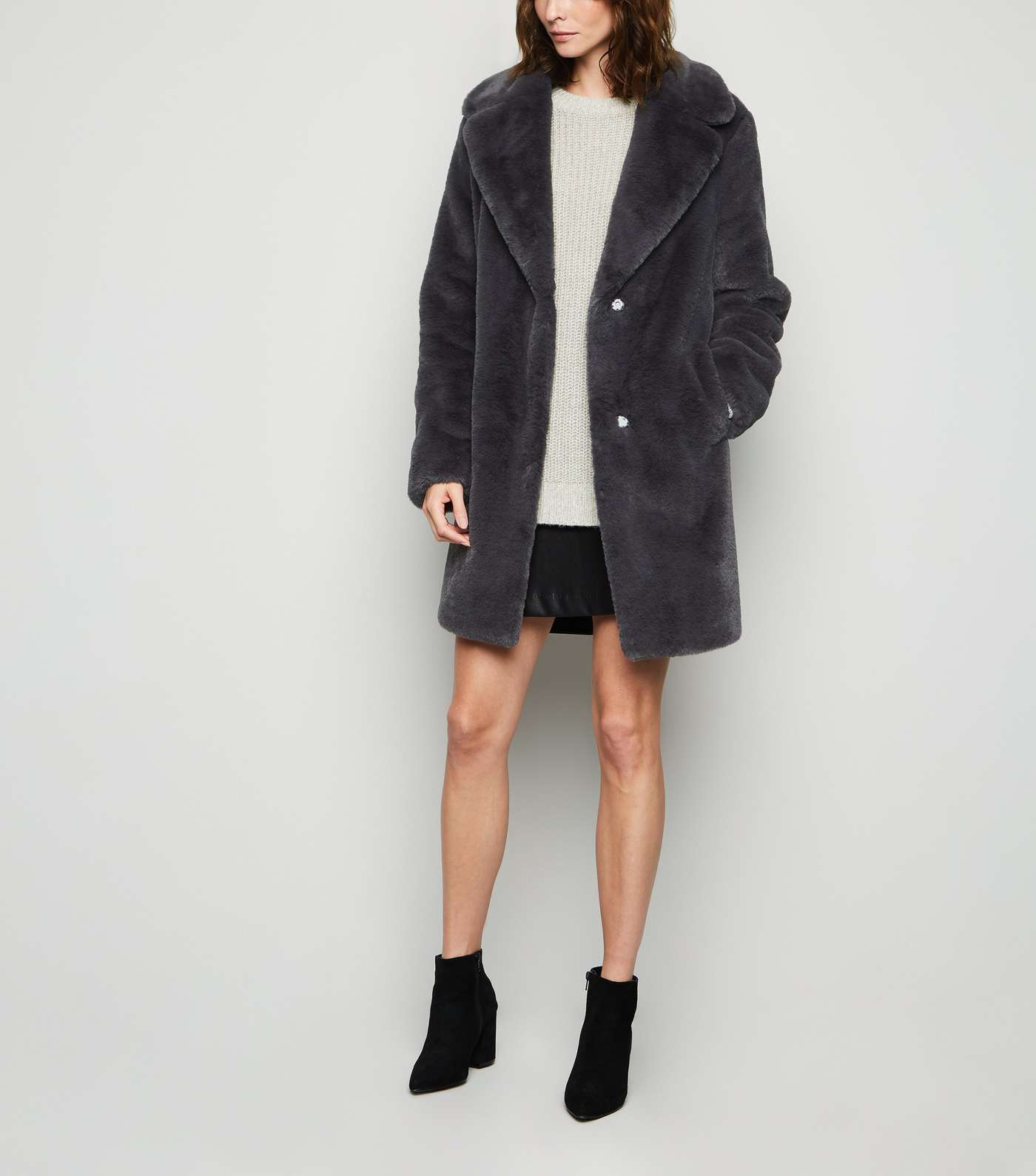 Tall Dark Grey Faux Fur Coat Image 2
