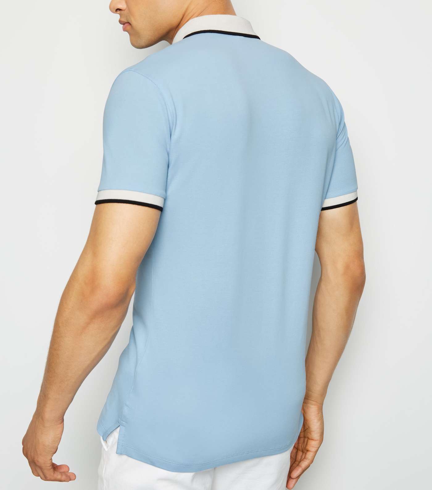 Pale Blue Tipped Muscle Fit Polo Shirt Image 3