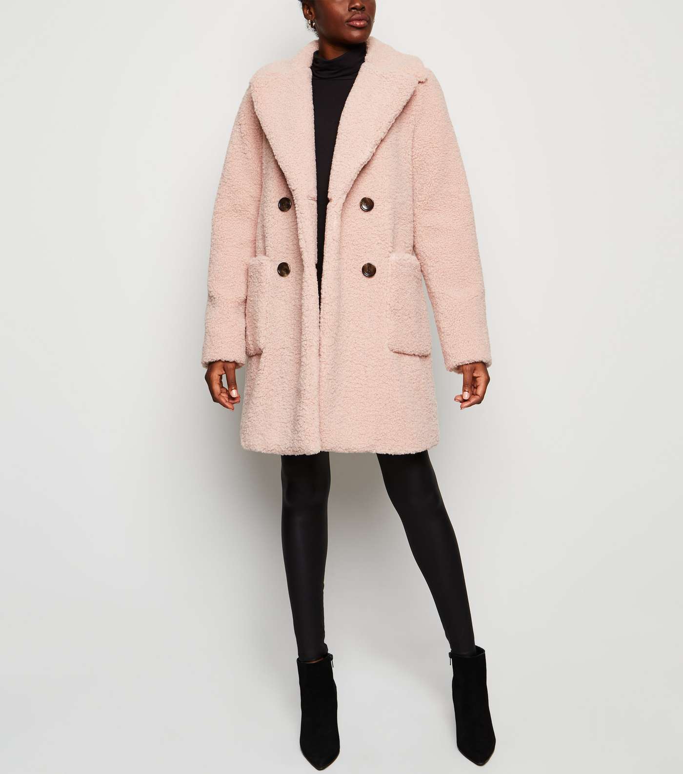 Tall Pale Pink Longline Teddy Coat Image 2