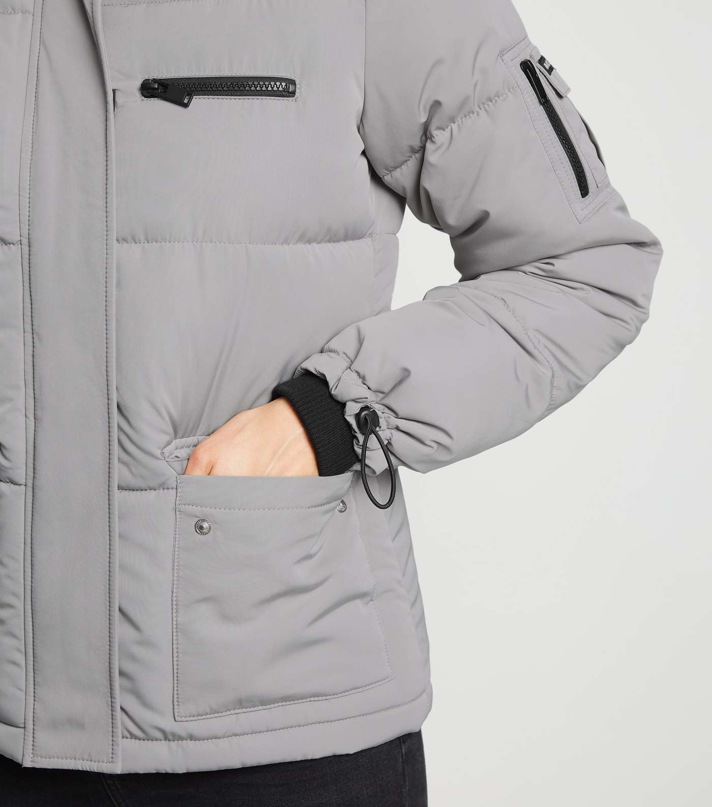 Tall Pale Grey Puffer Jacket Image 5