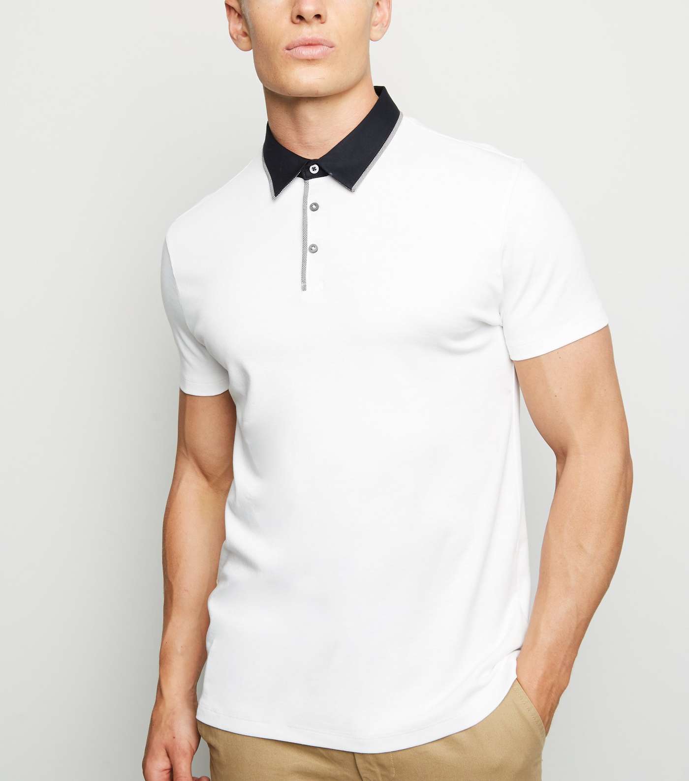White Contrast Collar Polo Shirt