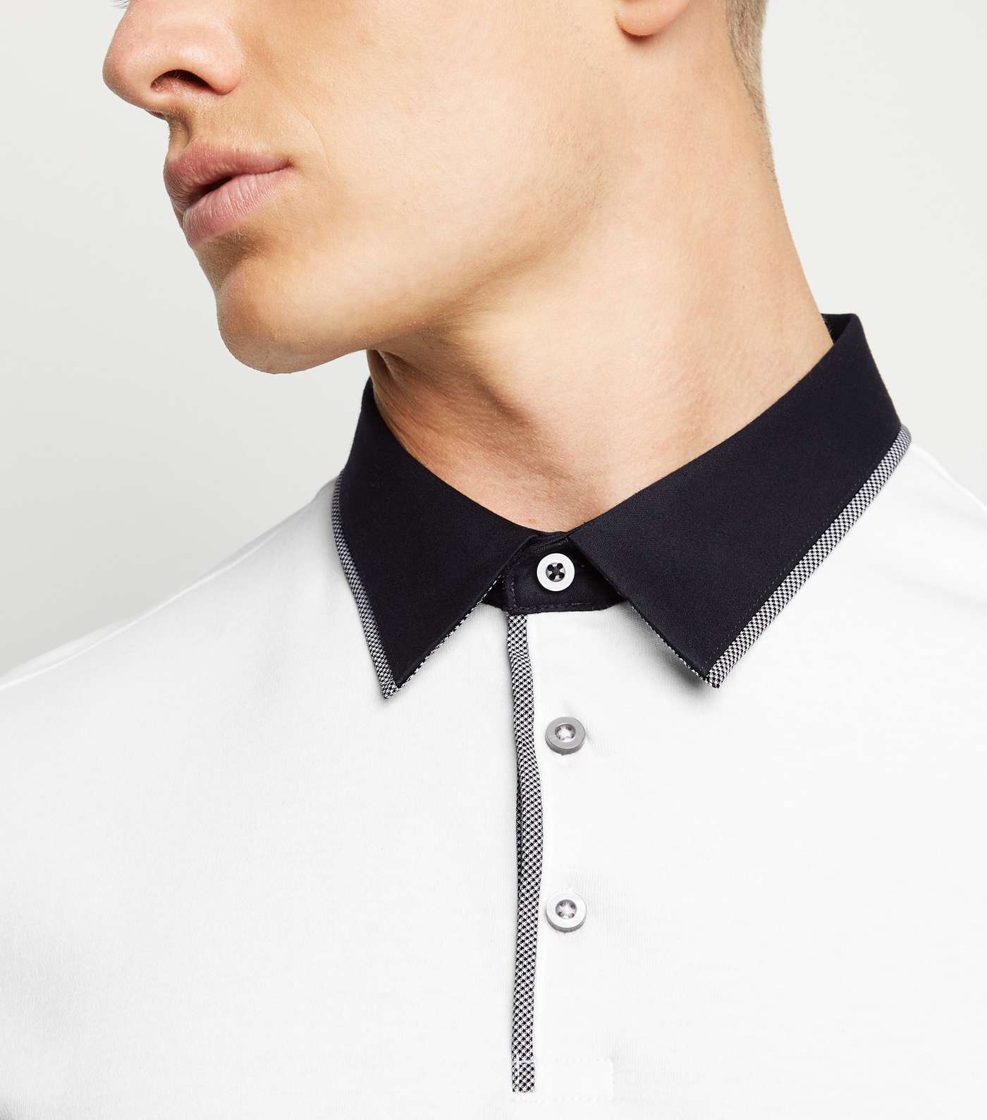 White Contrast Collar Polo Shirt Image 5