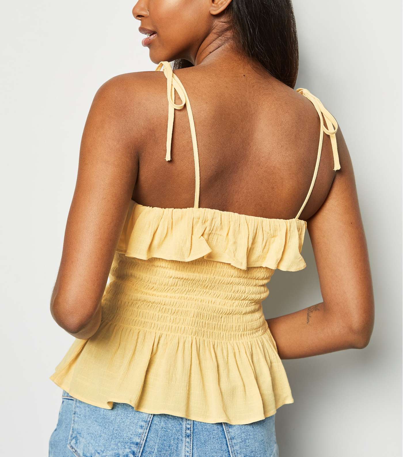 Pale Yellow Shirred Frill Cami Image 3