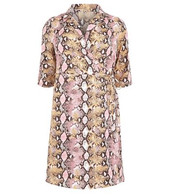 Blue Vanilla Curves Pink Faux Snake Wrap Dress New Look shop for Blue Vanilla Curves Pink Faux Snake Wrap Dress New Look at Shopo