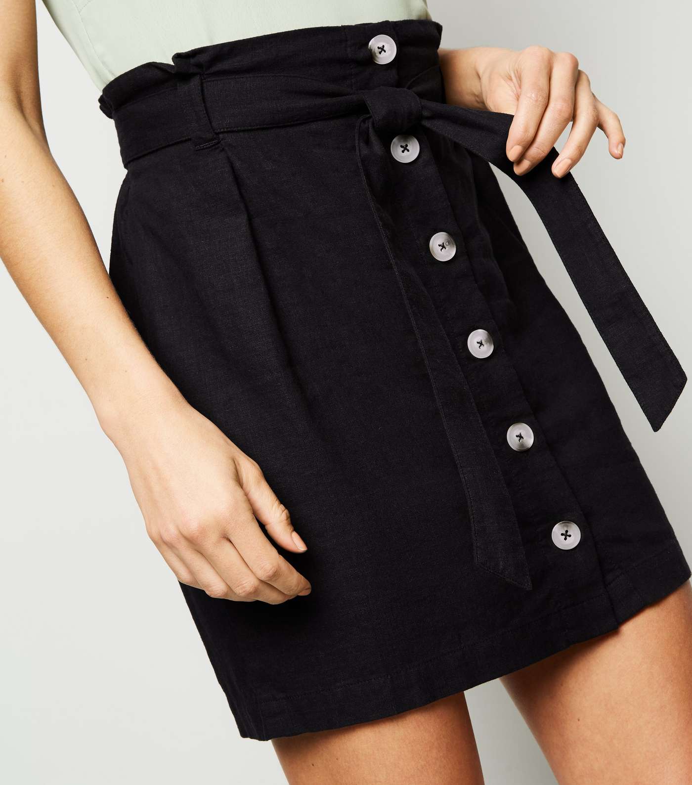 Black Linen Blend High Waist Mini Skirt Image 5
