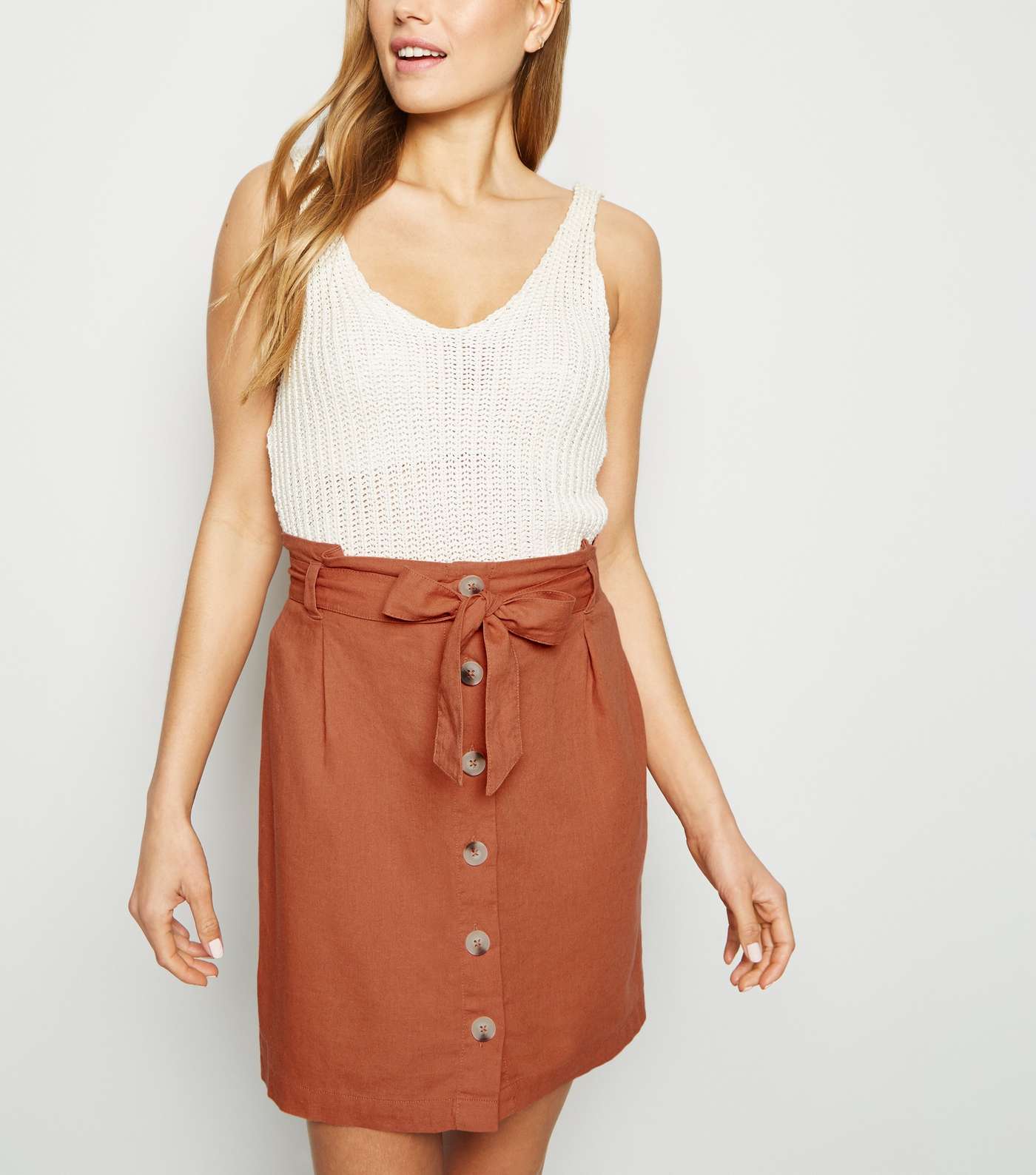 Rust Linen Blend High Waist Mini Skirt