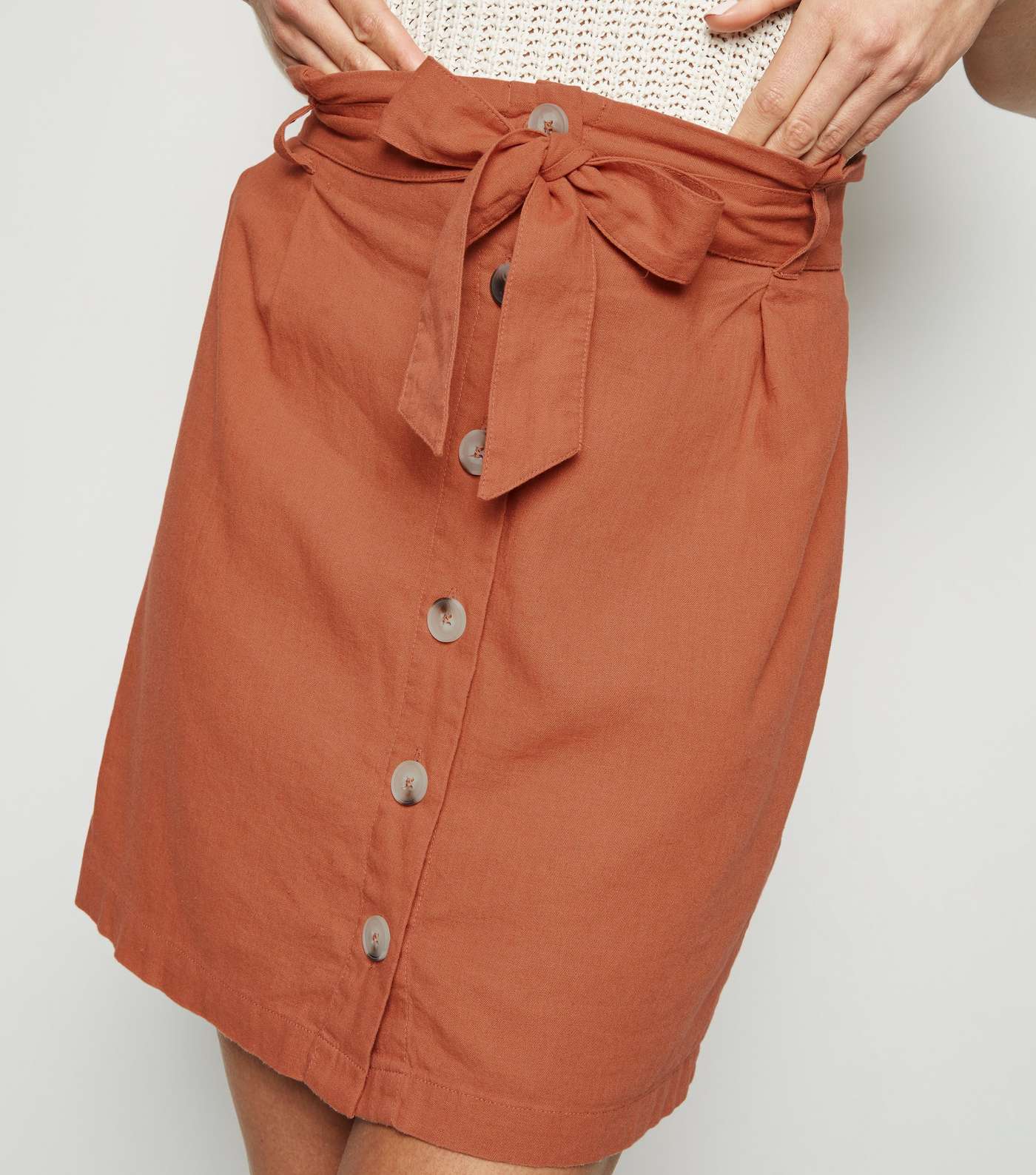 Rust Linen Blend High Waist Mini Skirt Image 5