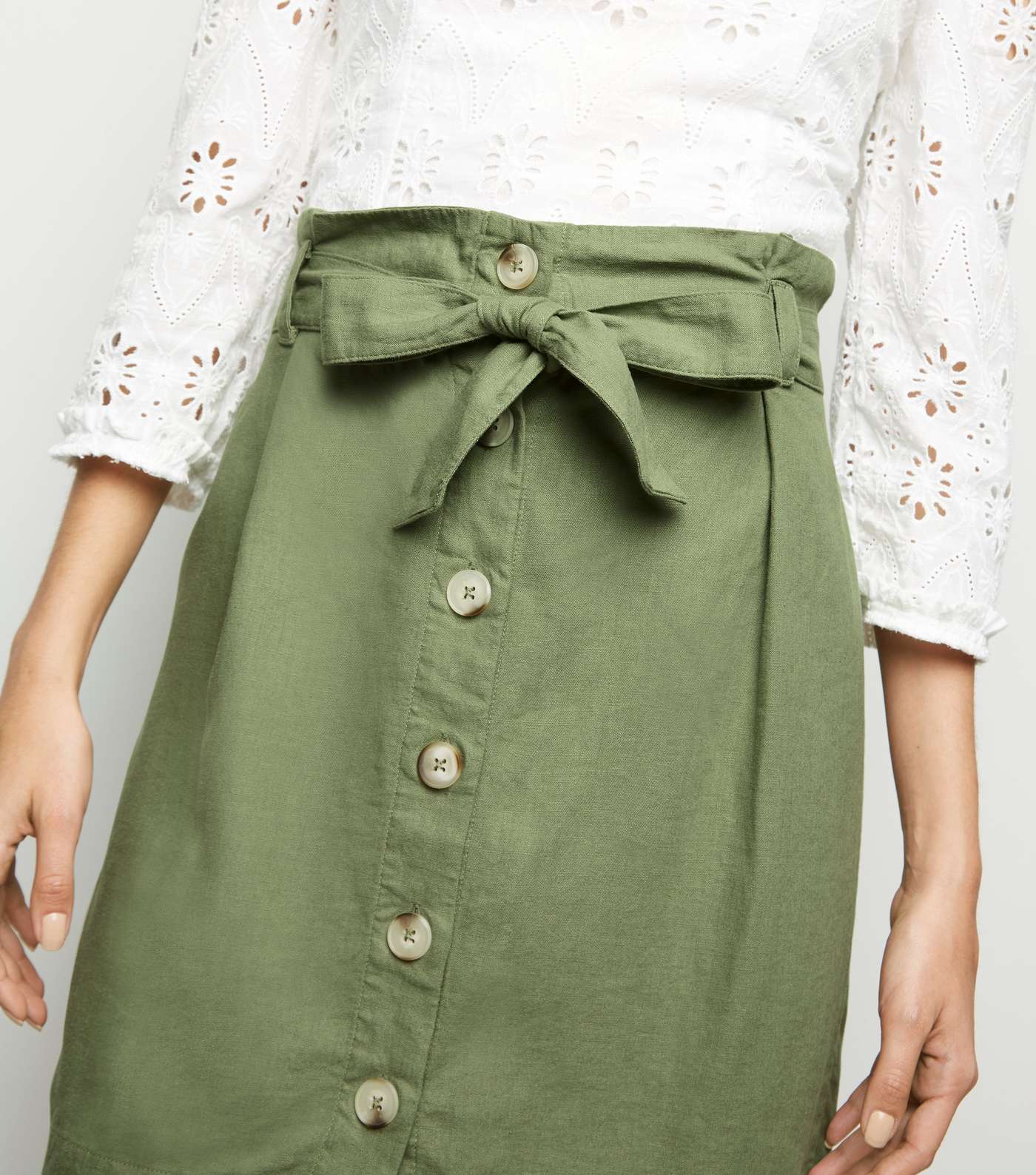 Olive Linen Blend High Waist Mini Skirt Image 5