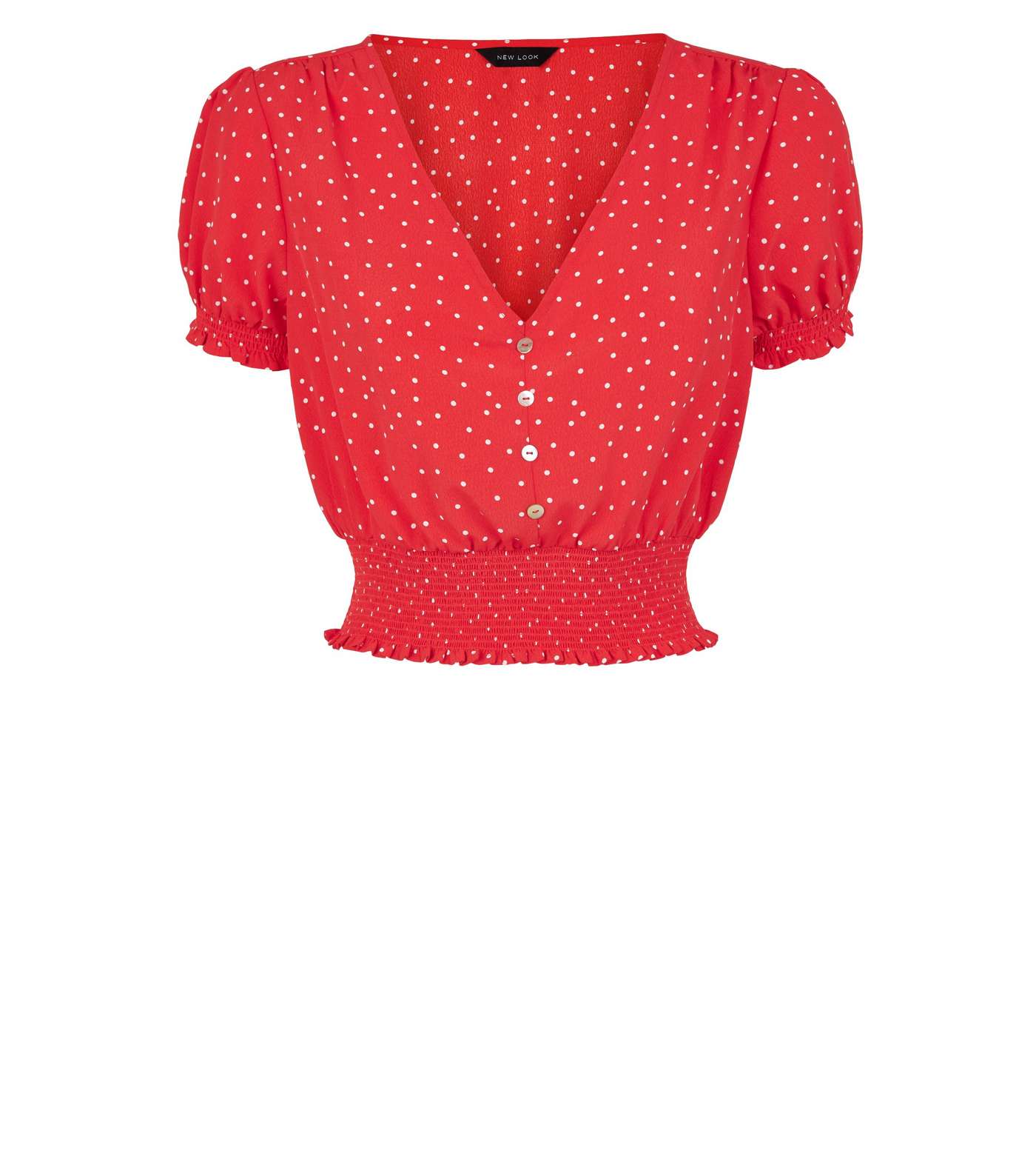 Red Spot Shirred Waist Blouse Image 4