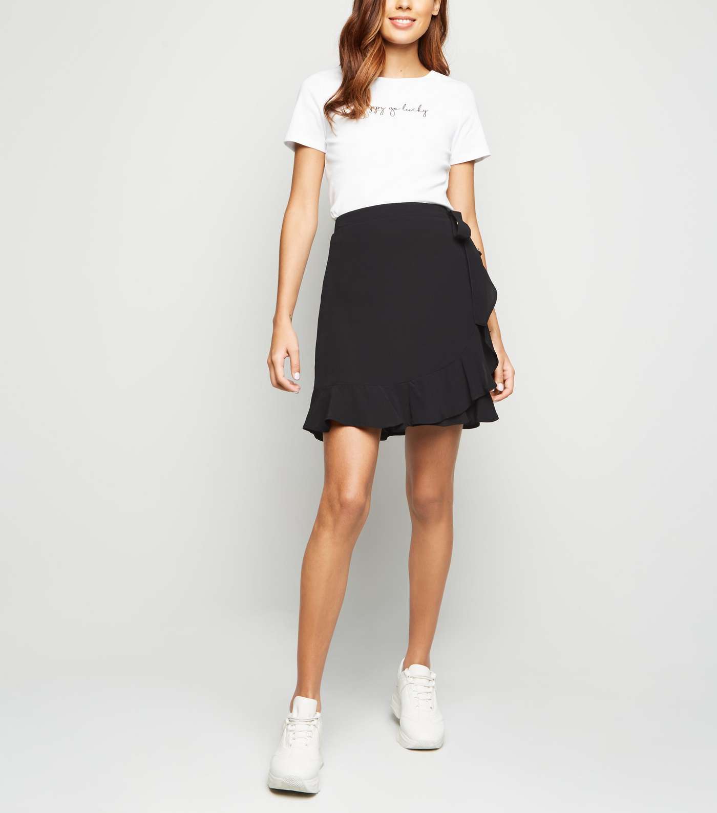 Black Ruffle Wrap Mini Skirt 