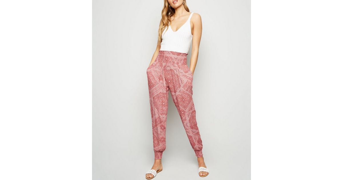 Red Paisley Joggers New Look