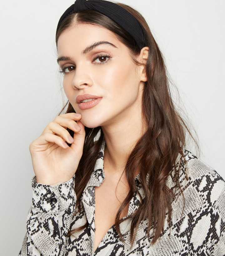 Black Ribbed Knot Top Headband New Look