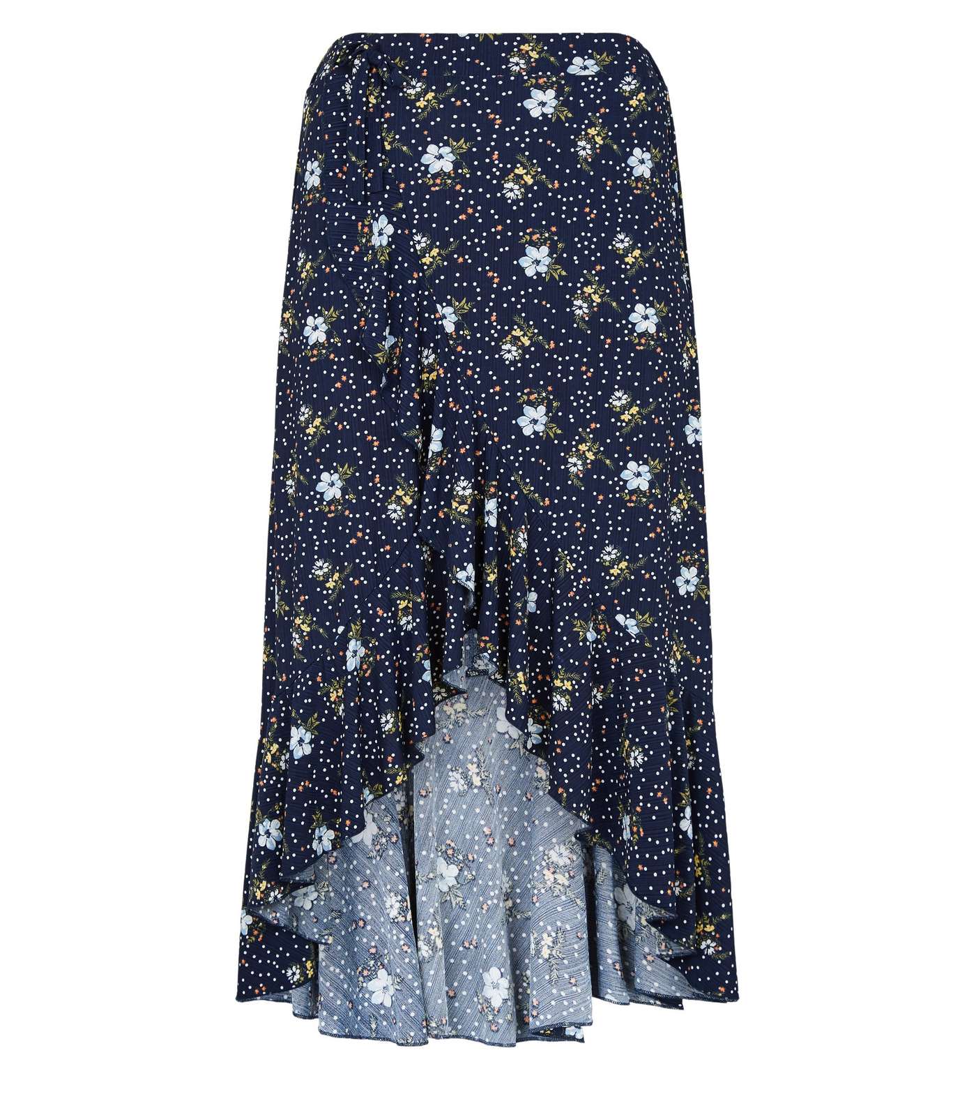 Blue Vanilla Curves Navy Floral Midi Wrap Skirt Image 4