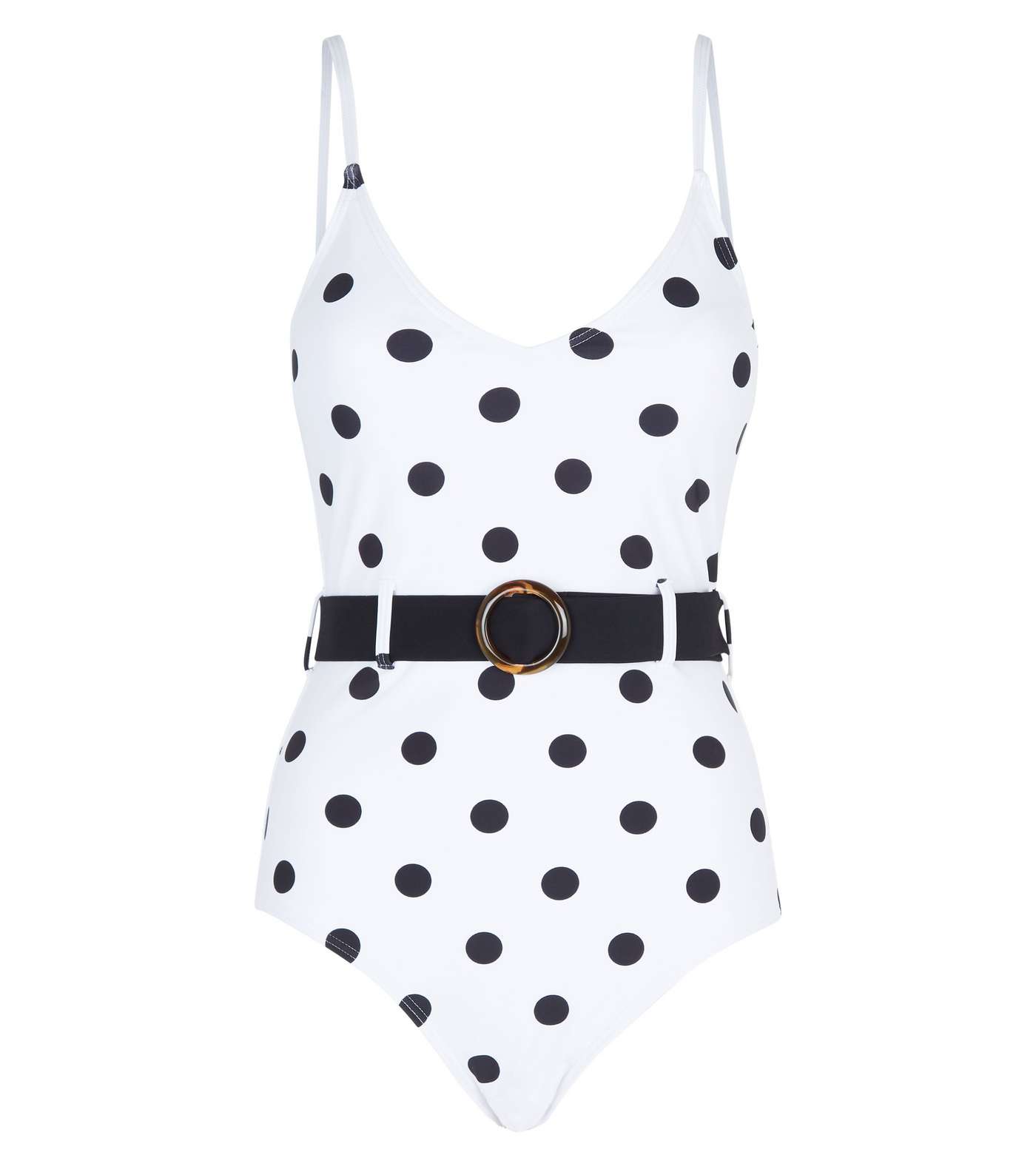 White Spot Belted Swimsuit Image 4