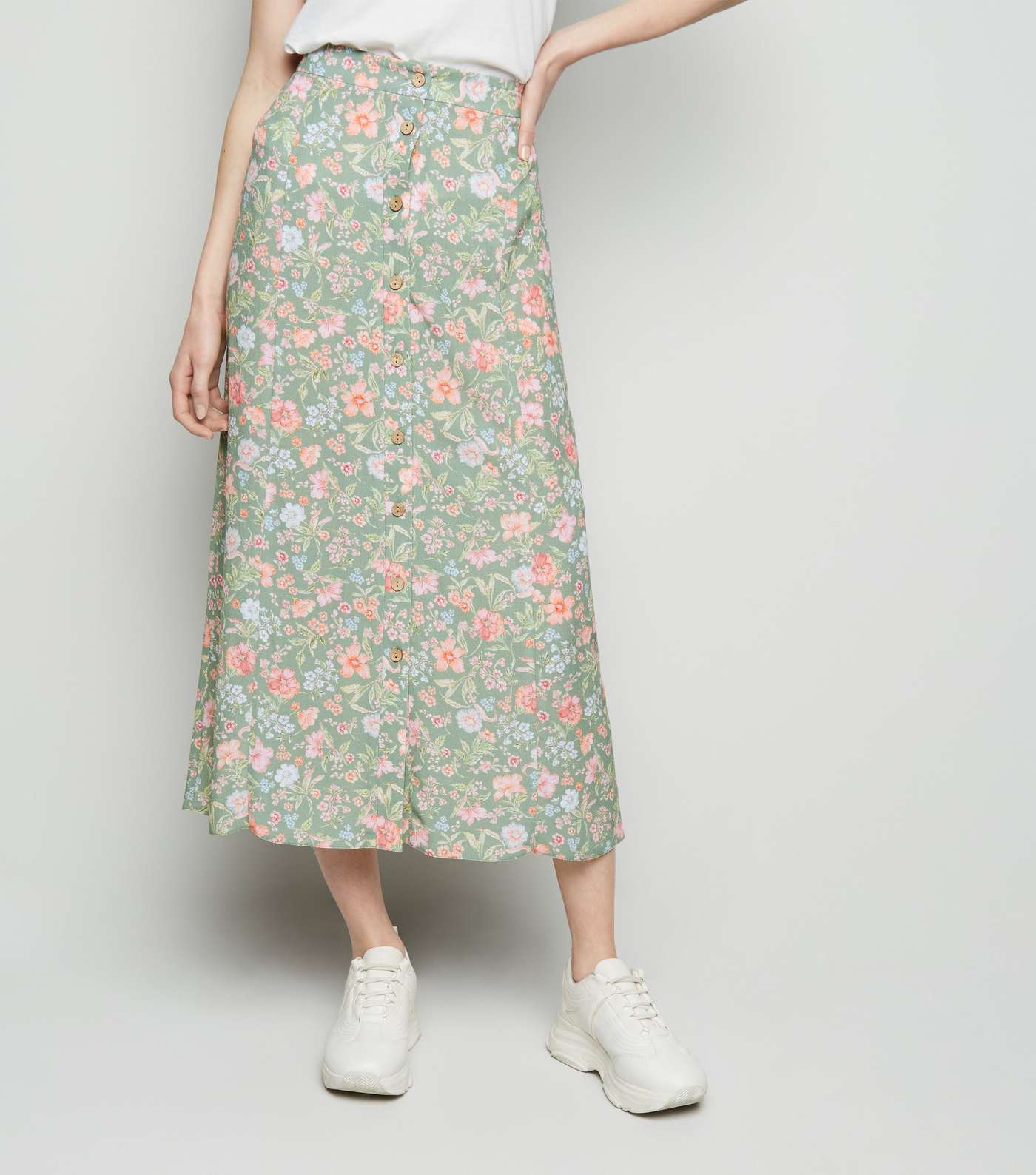 Green Floral Bias Cut Midi Skirt Image 2