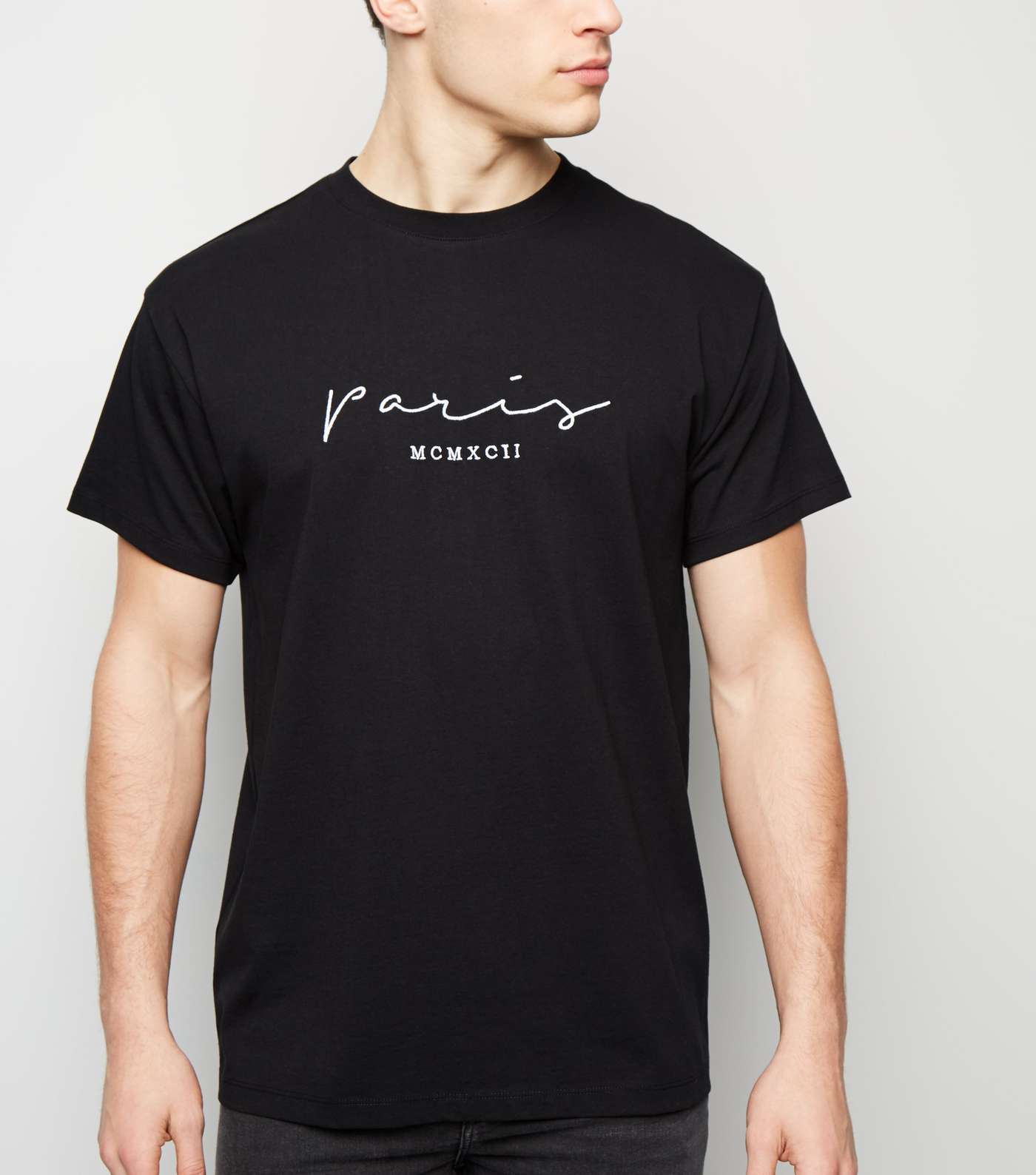 Black Paris Embroidered Slogan Oversized T-Shirt