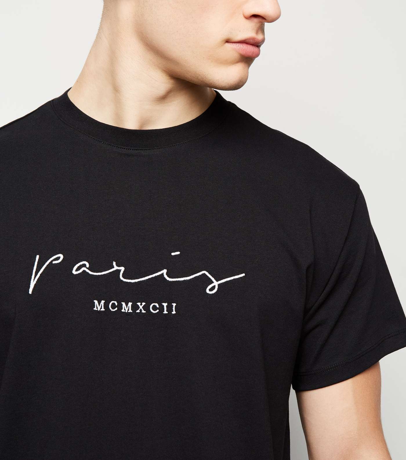 Black Paris Embroidered Slogan Oversized T-Shirt Image 5
