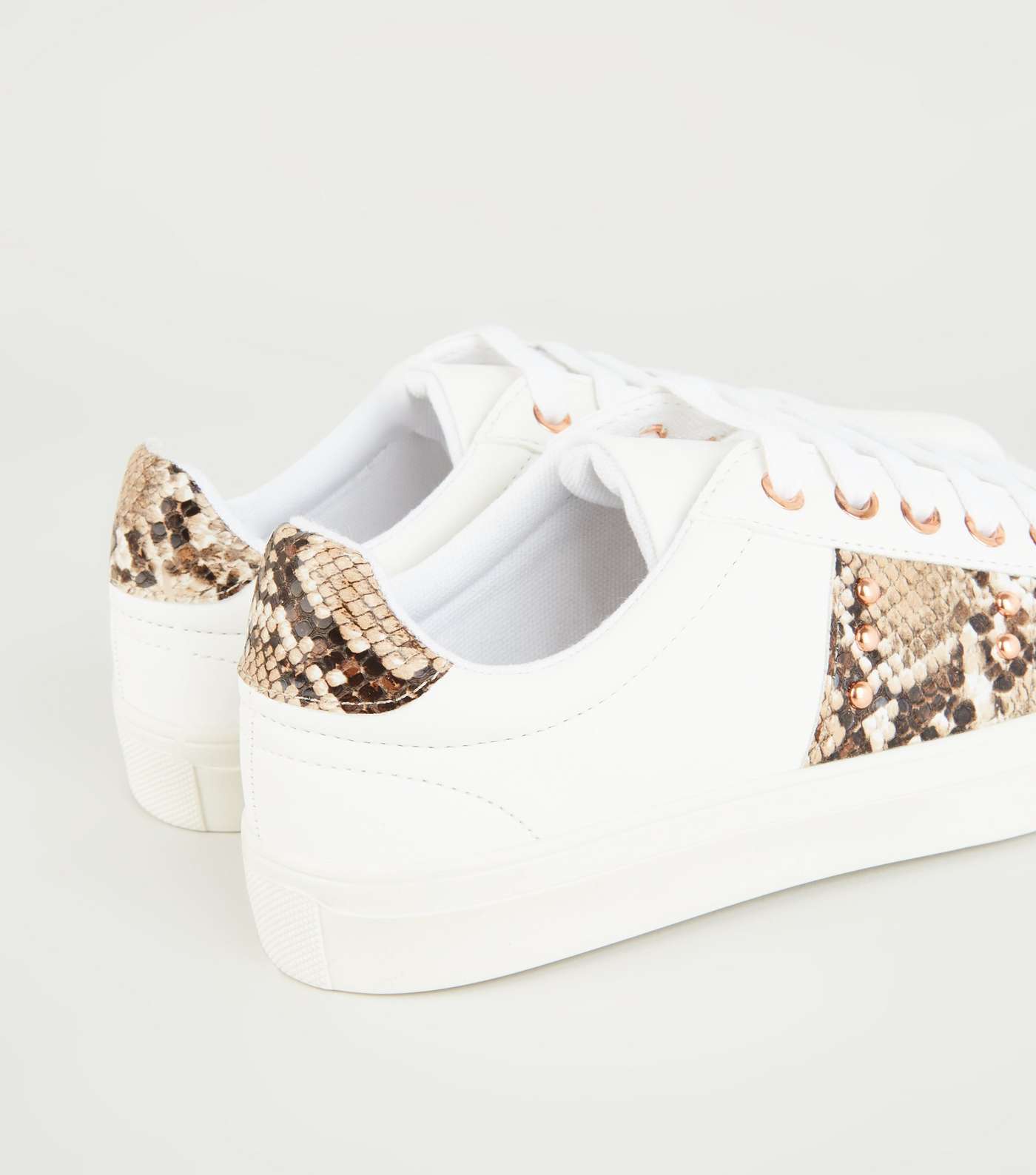 White Faux Snake Panel Lace Up Trainers Image 3