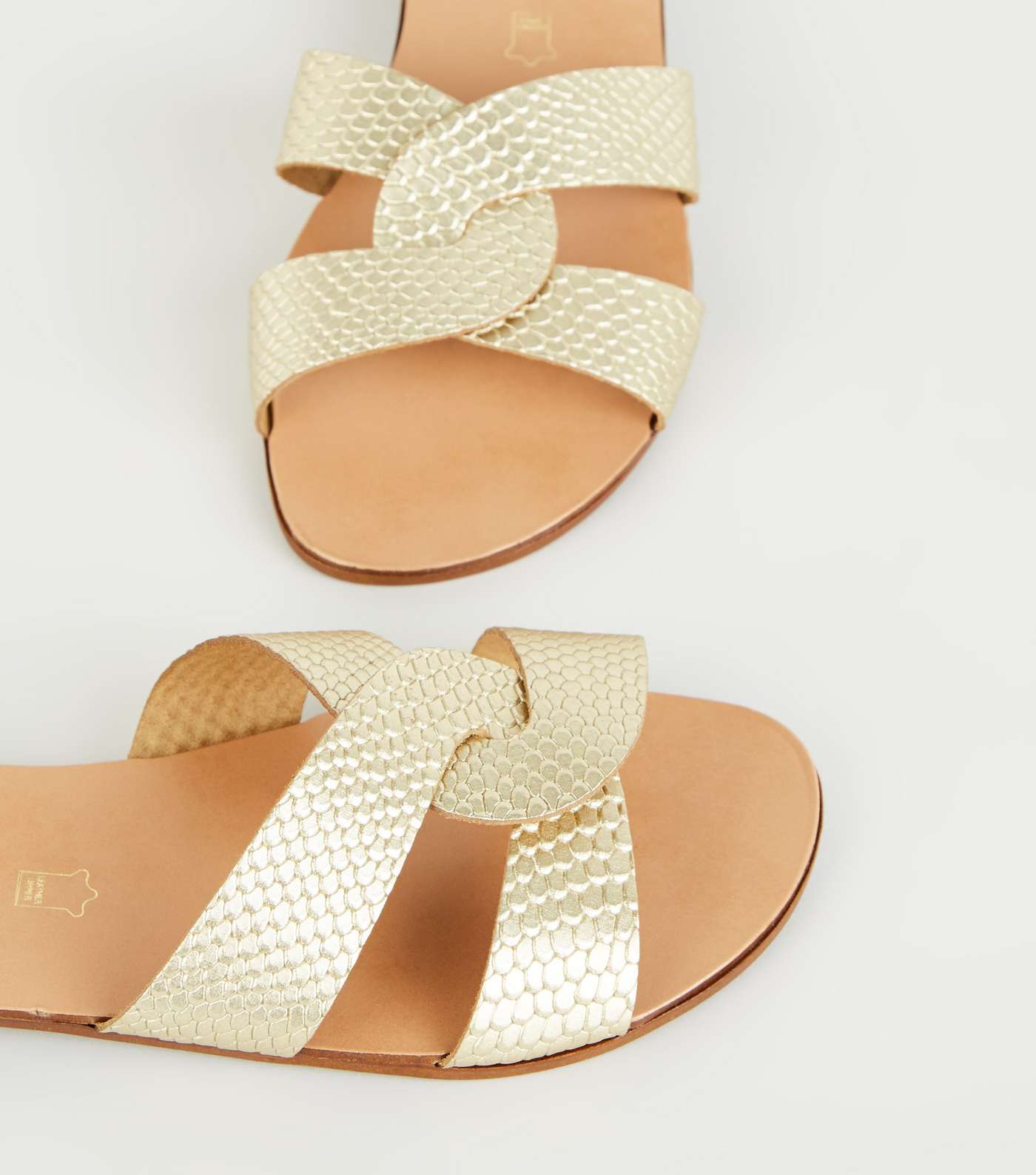 Wide Fit Gold Leather Strap Faux Snake Sliders Image 3