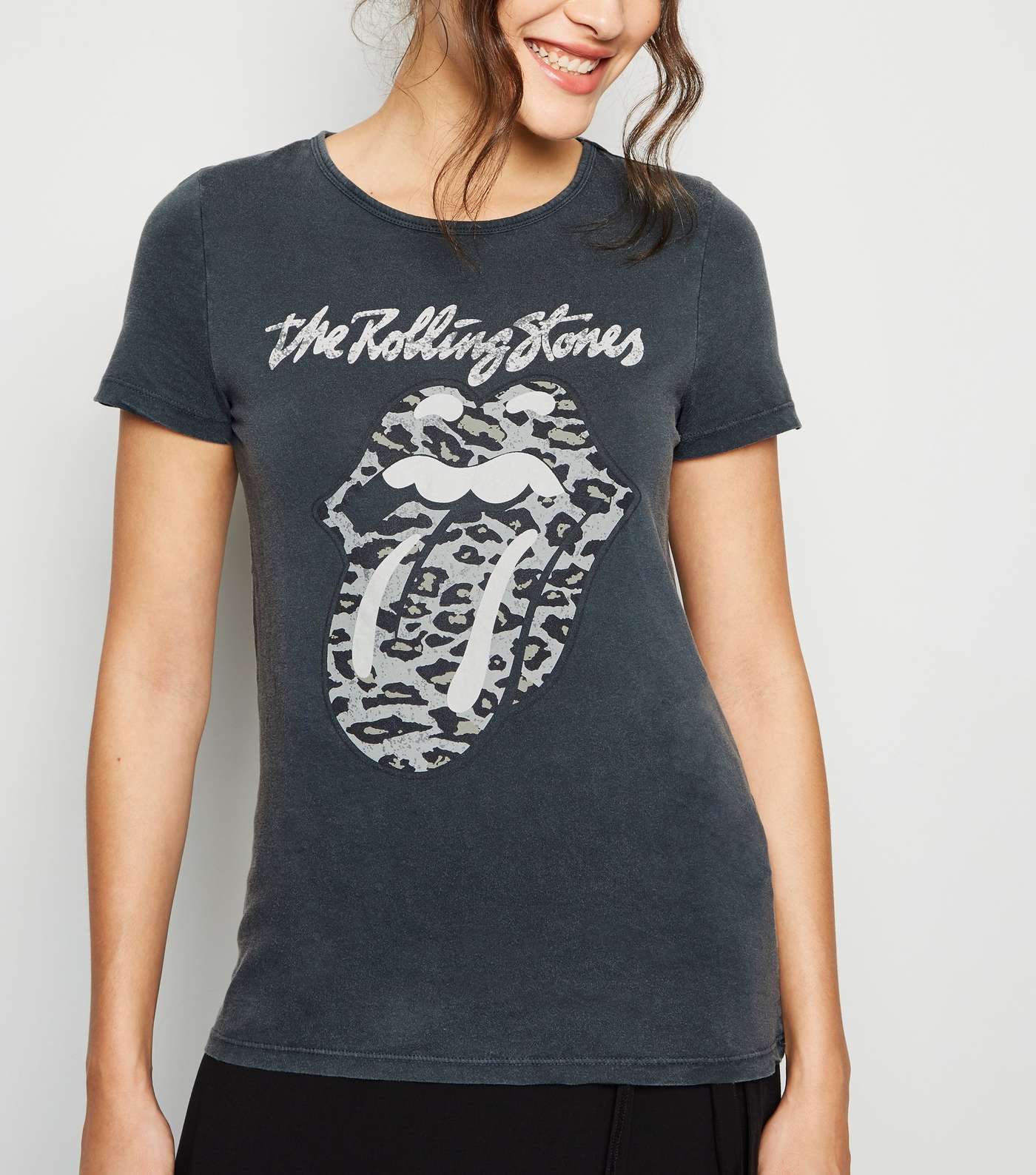 Grey Rolling Stones Leopard Print Logo T-Shirt