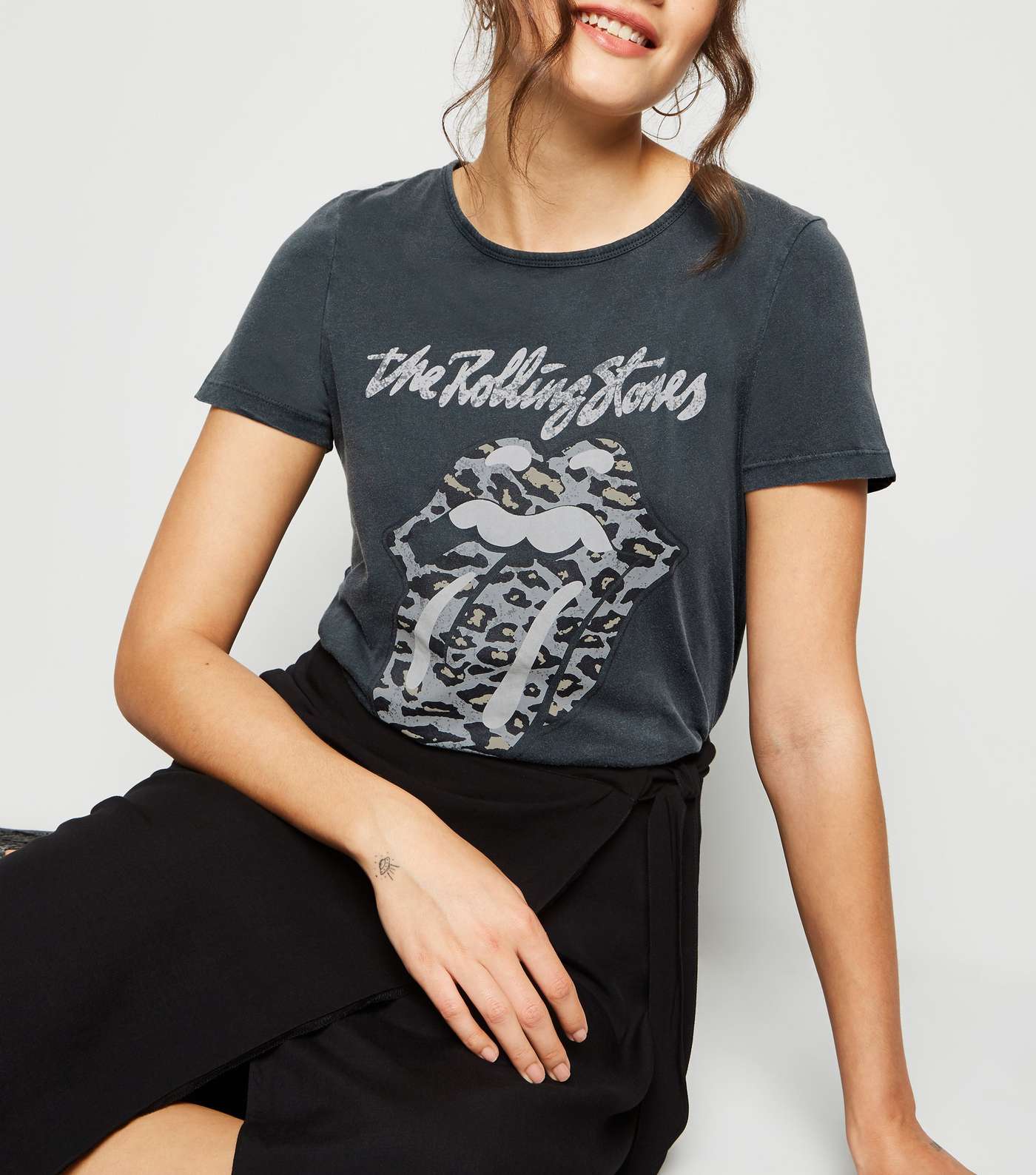 Grey Rolling Stones Leopard Print Logo T-Shirt Image 5