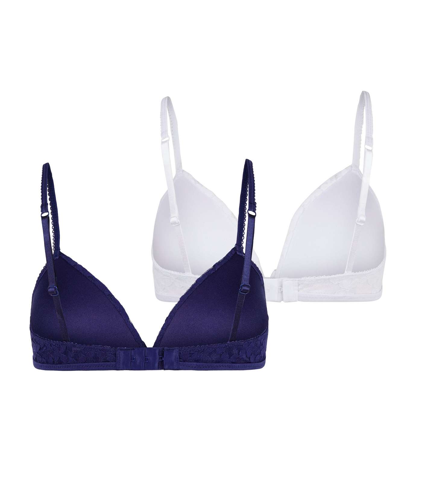 Girls 2 Pack Navy and White Lace Triangle Bras Image 2