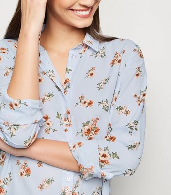 womens blue floral shirt