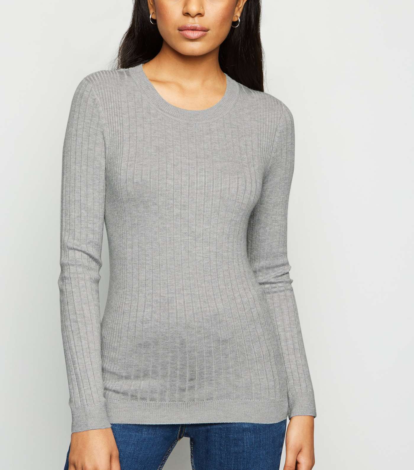 Petite Pale Grey Ribbed Knit Jumper