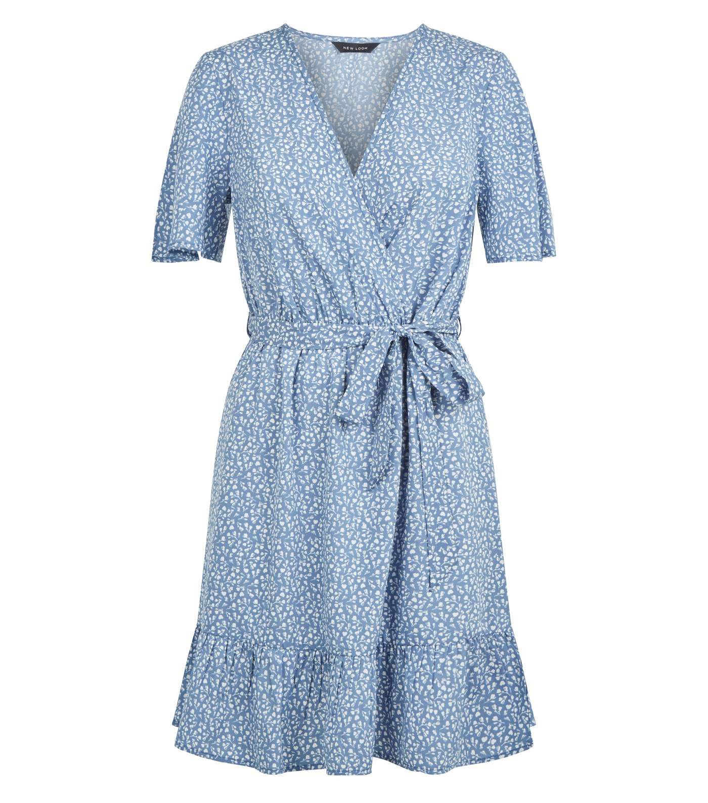 Blue Ditsy Floral Frill Wrap Dress  Image 4