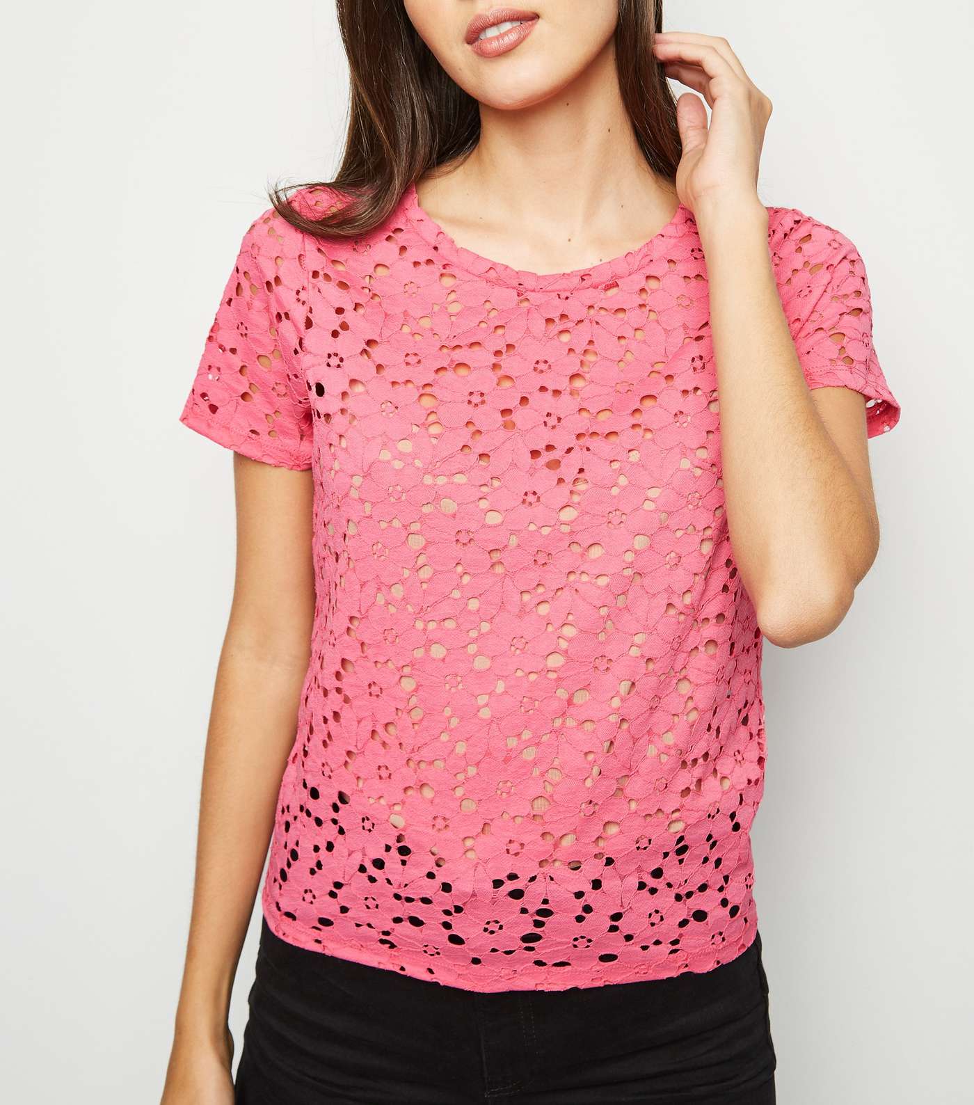 Bright Pink Floral Lace T-Shirt