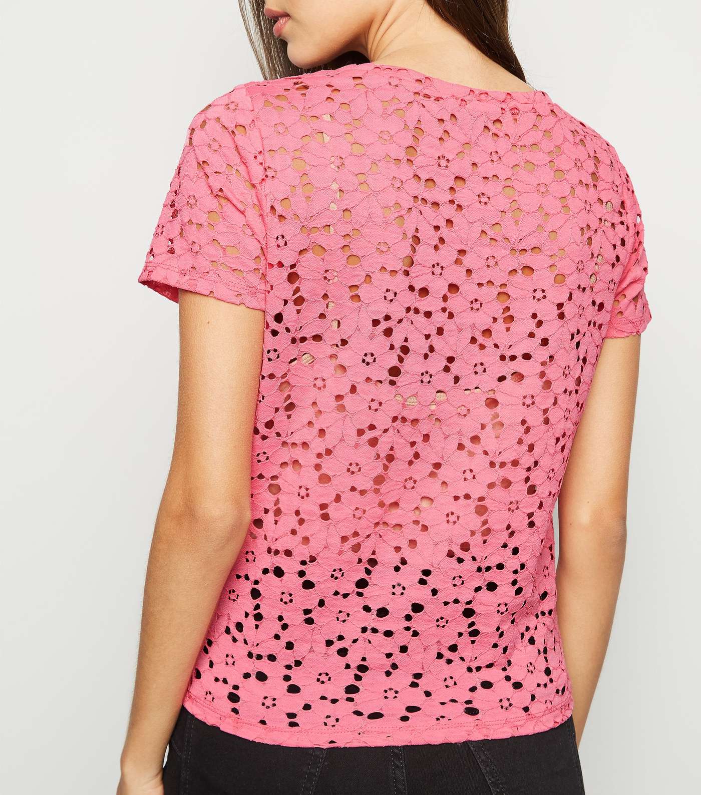 Bright Pink Floral Lace T-Shirt Image 3