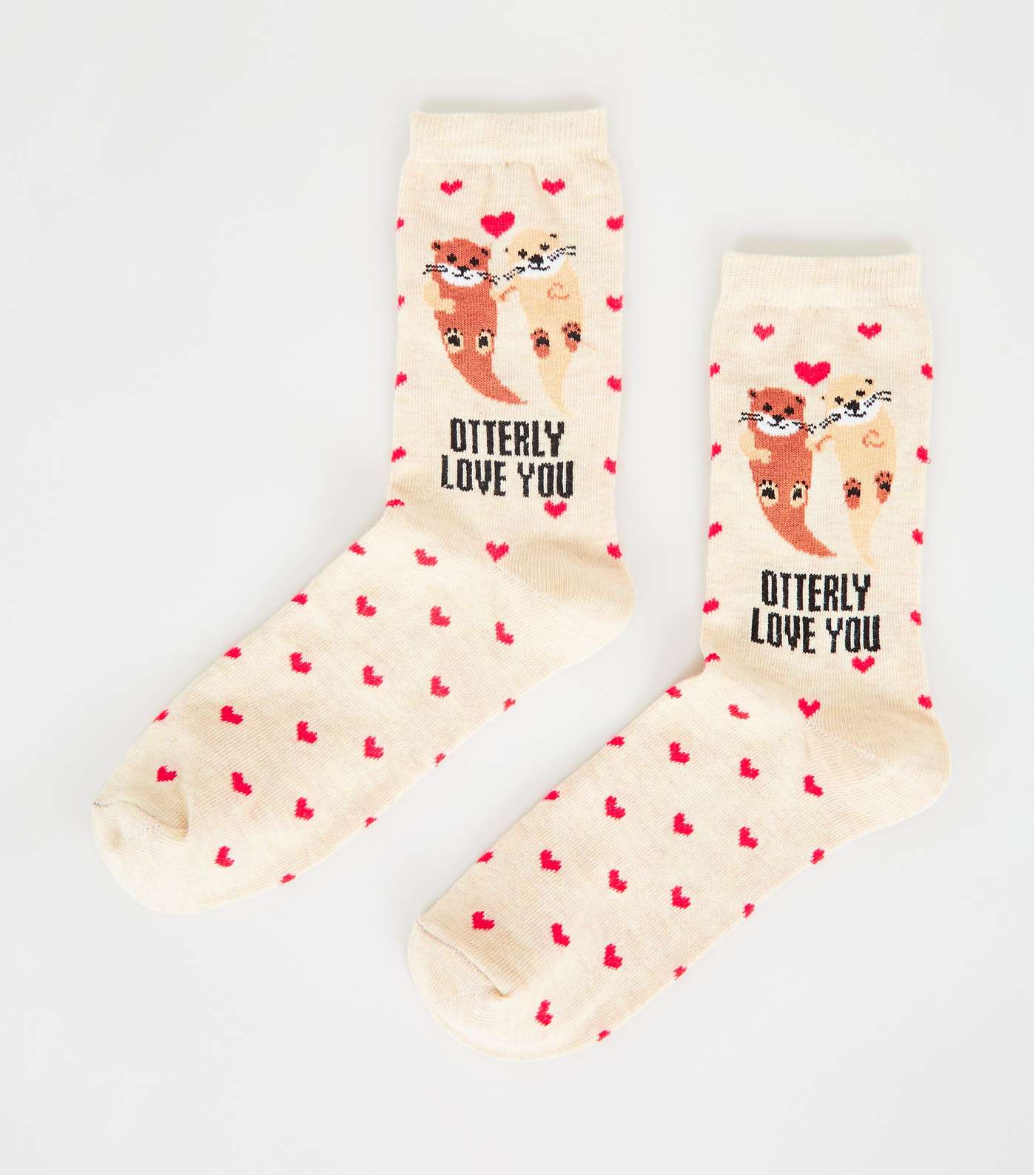 Cream Otterly Love You Slogan Socks