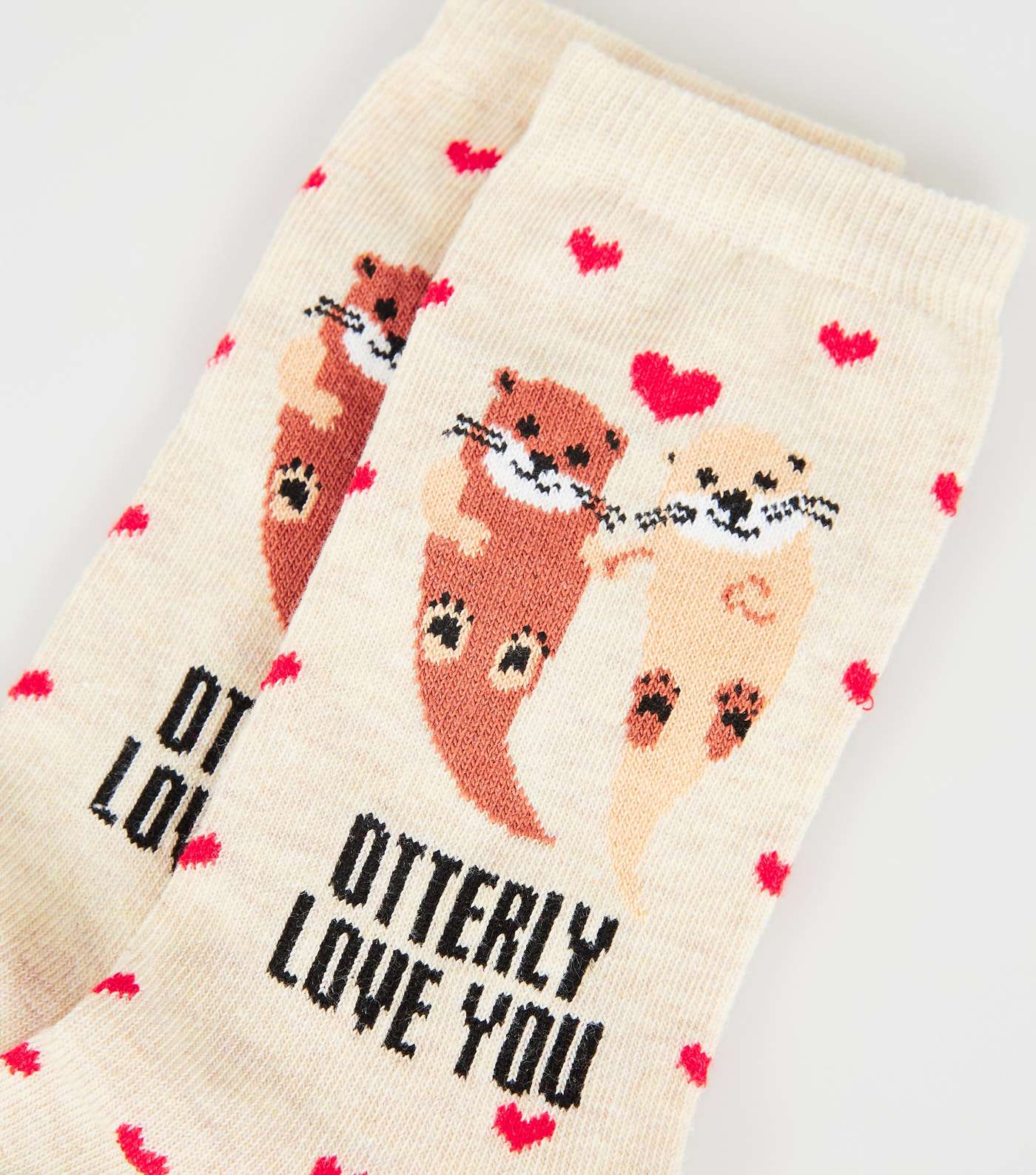 Cream Otterly Love You Slogan Socks Image 3