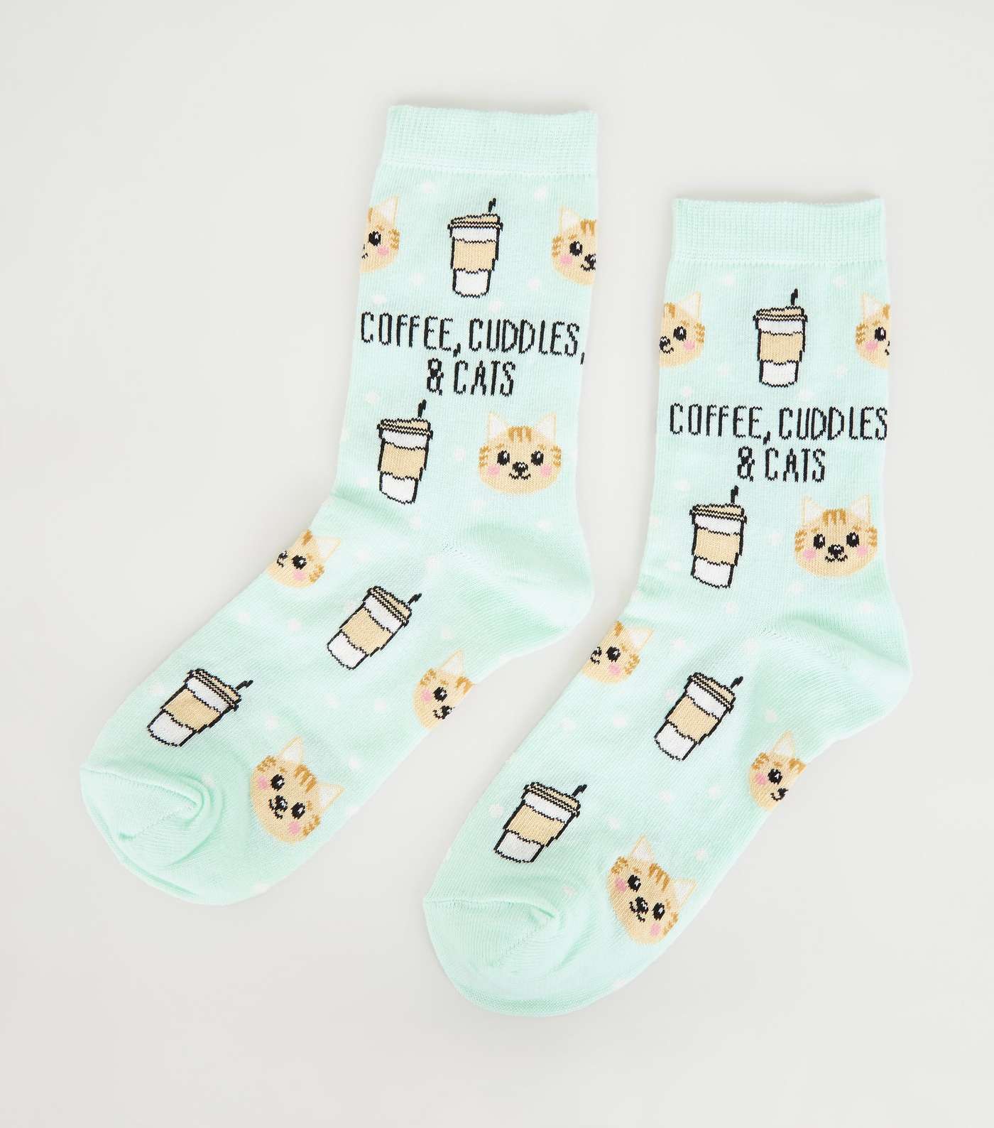 Mint Green Coffee Cuddles and Cats Socks