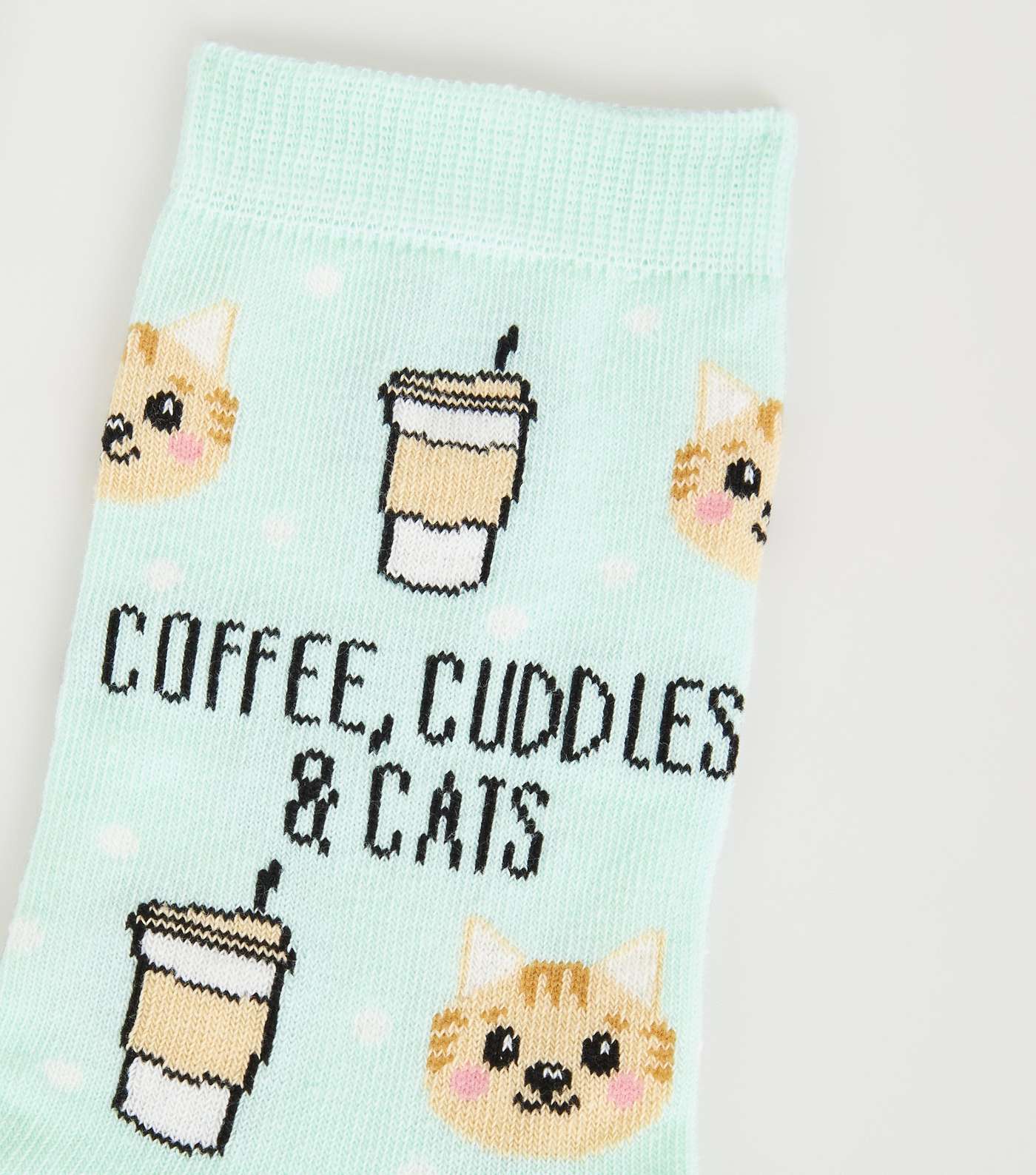 Mint Green Coffee Cuddles and Cats Socks Image 3