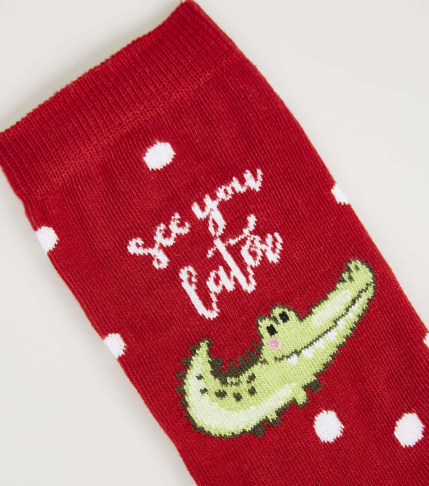 Red Spot Print Alligator Slogan Socks Image 3