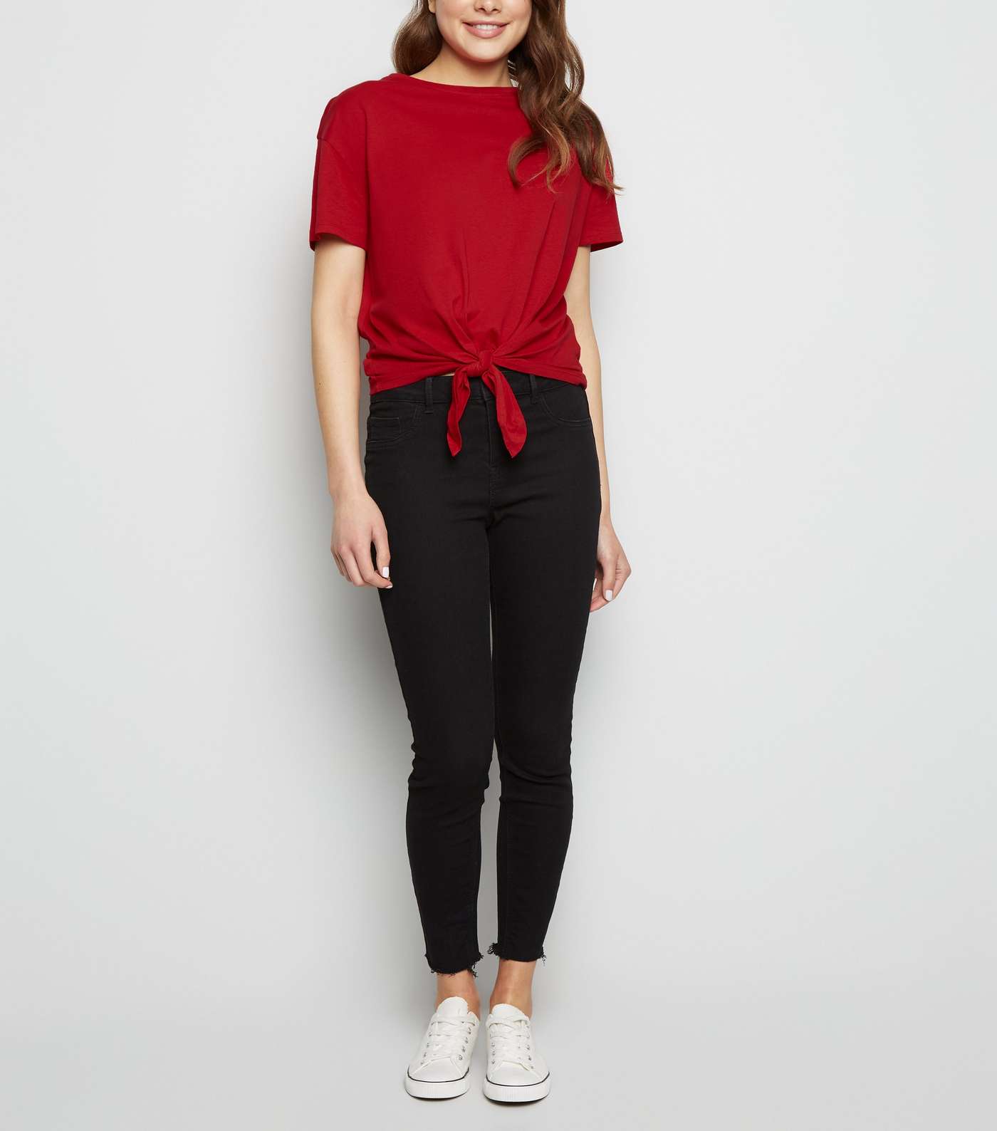 Dark Red Organic Cotton Tie Front T-Shirt Image 2