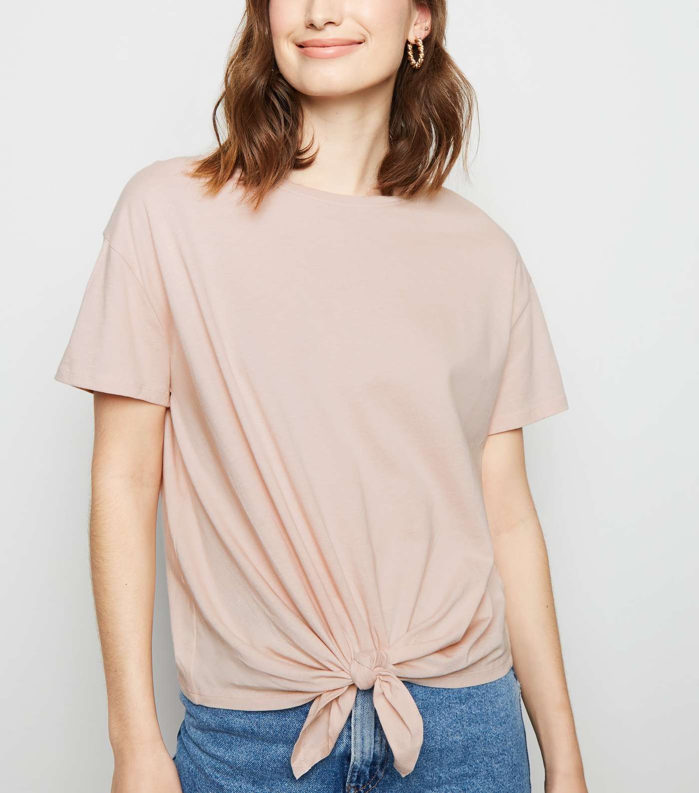 Pale Pink Organic Cotton Tie Front T-Shirt