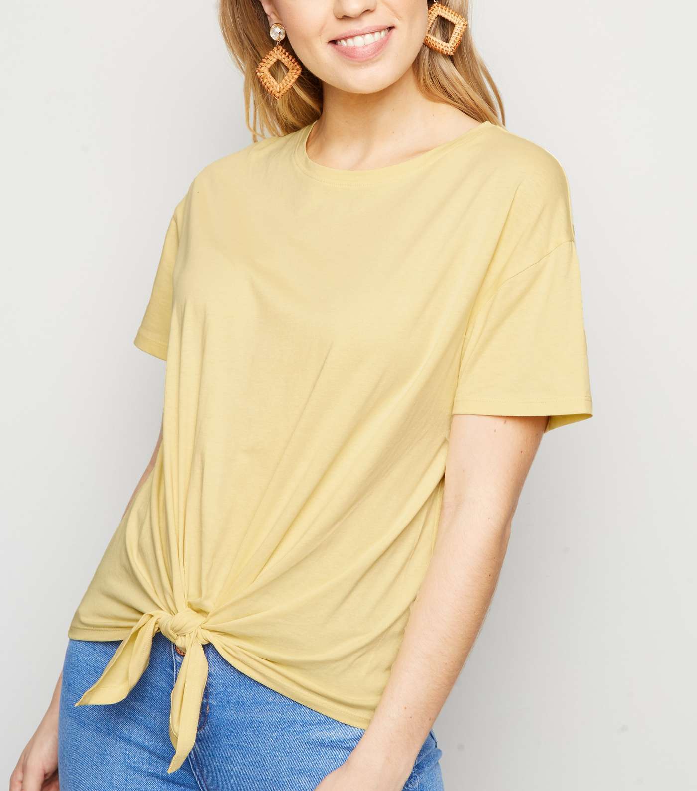 Pale Yellow Organic Cotton Tie Front T-Shirt