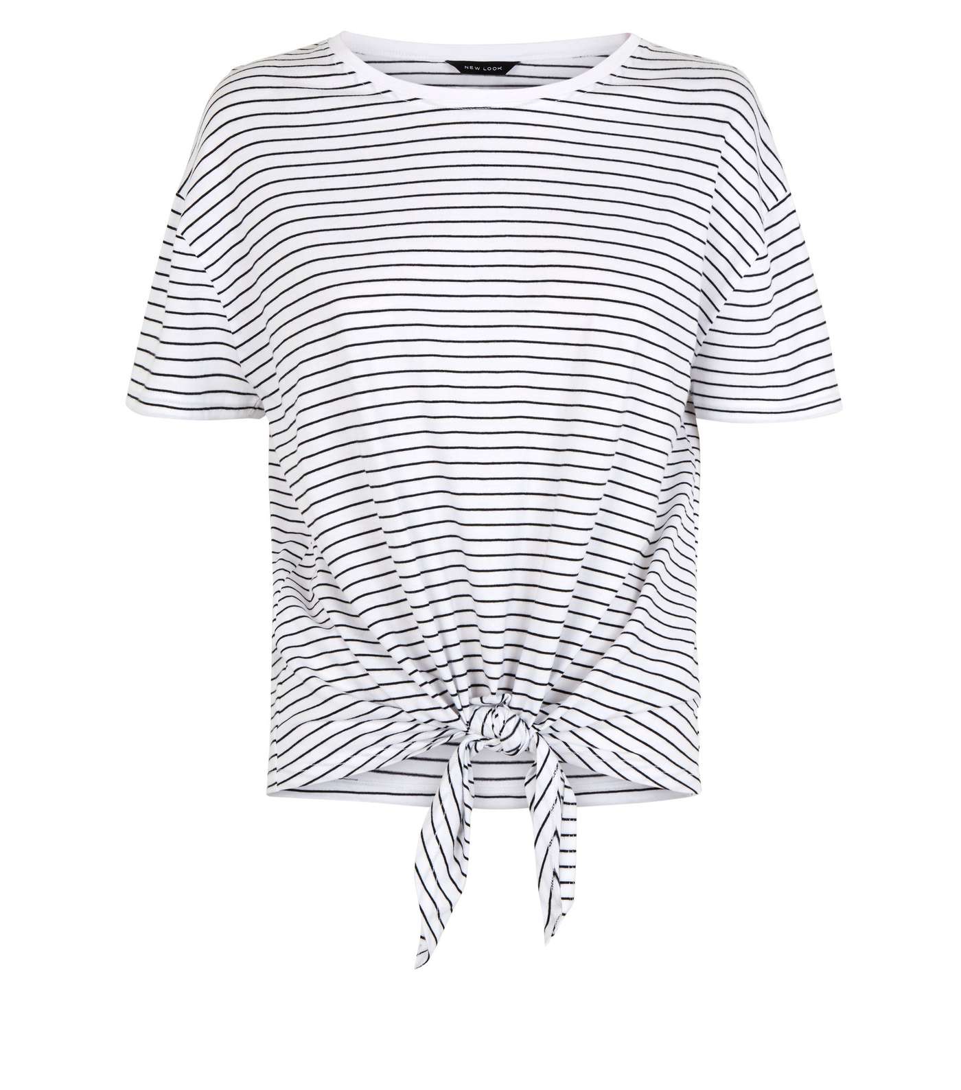 White Stripe Tie Front T-Shirt  Image 4