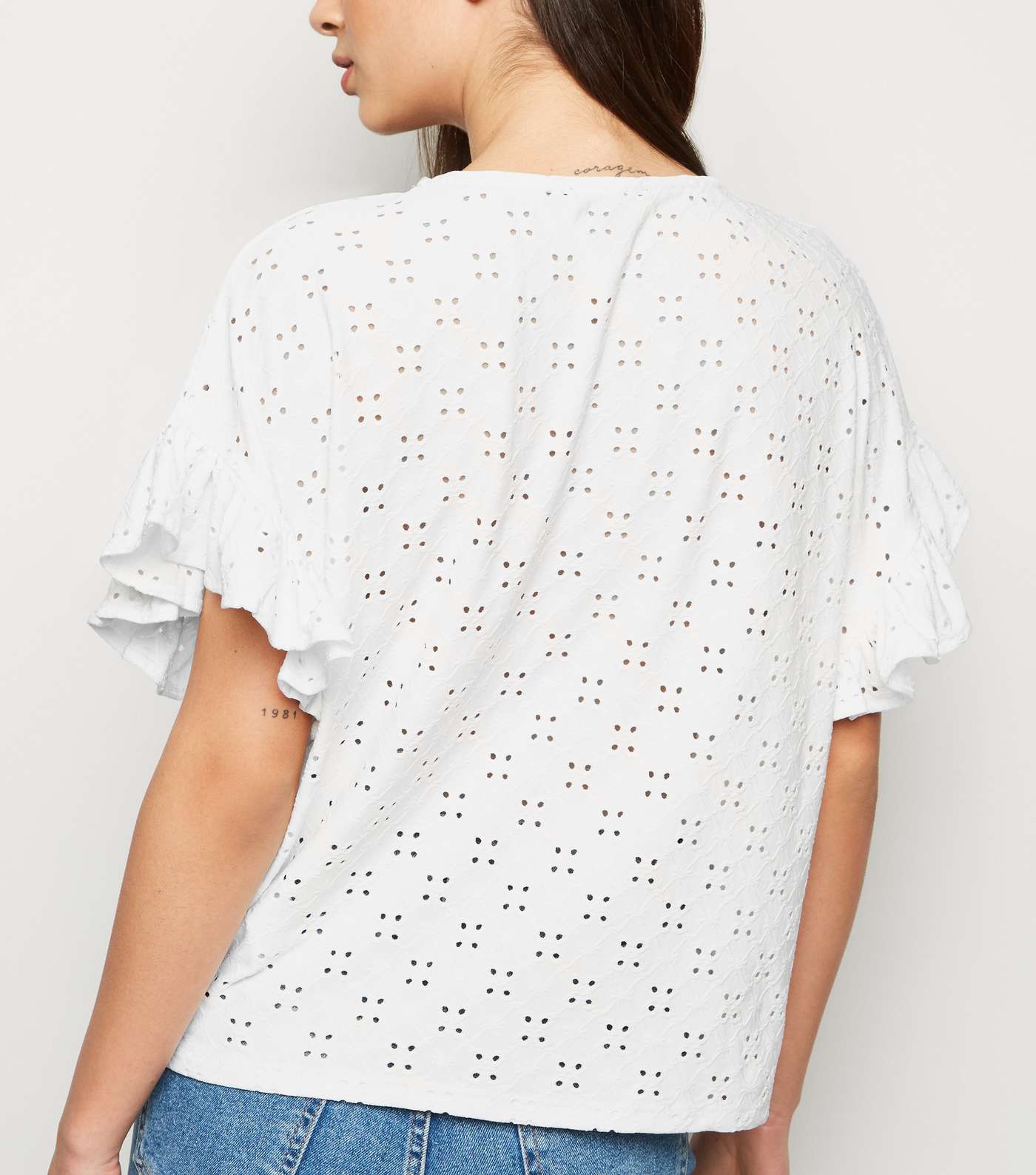 White Broderie Oversized Frill Sleeve Top Image 3